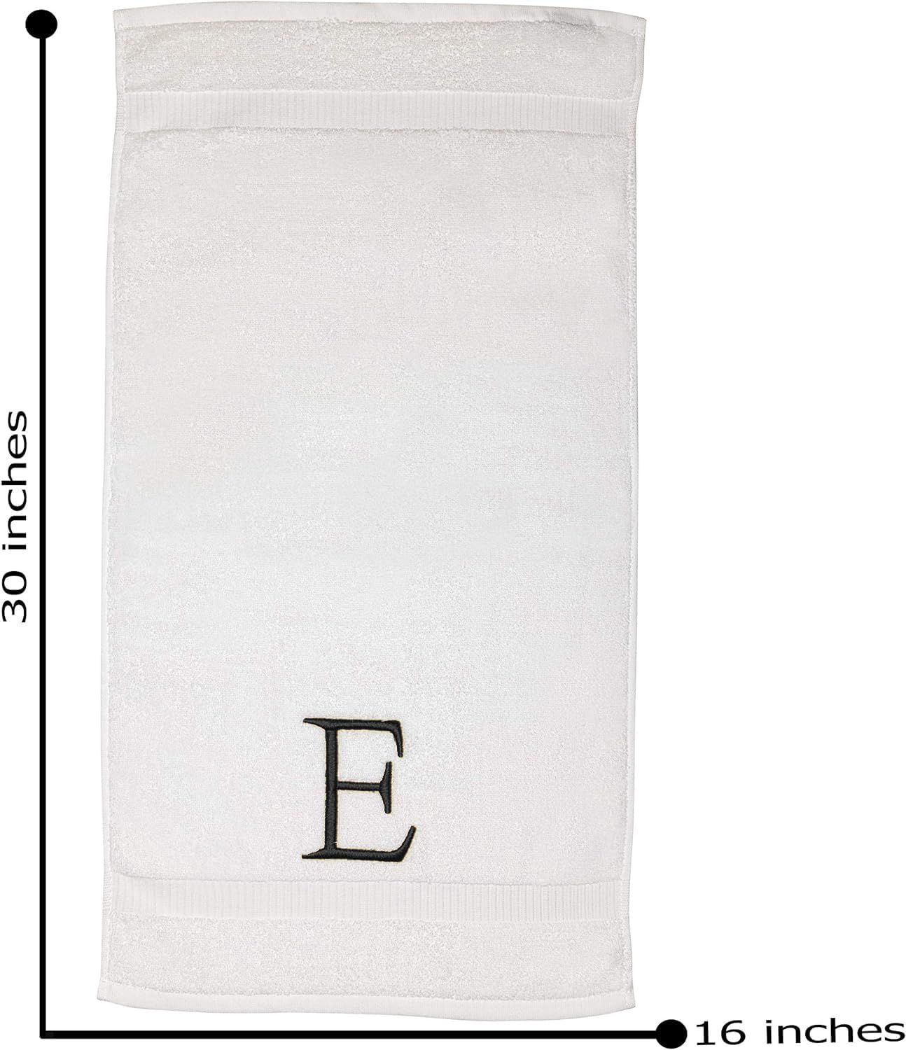 White with Dark Gray Monogrammed Hand Towels for Bathroom Set of 2 Letter E | Luxury Hotel Quality Initial Towels For