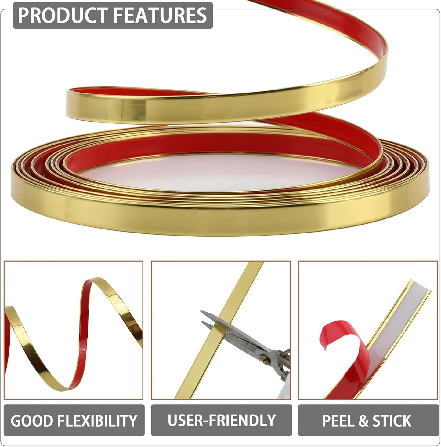 Peel and Stick PVC Molding Trim / 197"L x 1.6"W / Glossy Gold