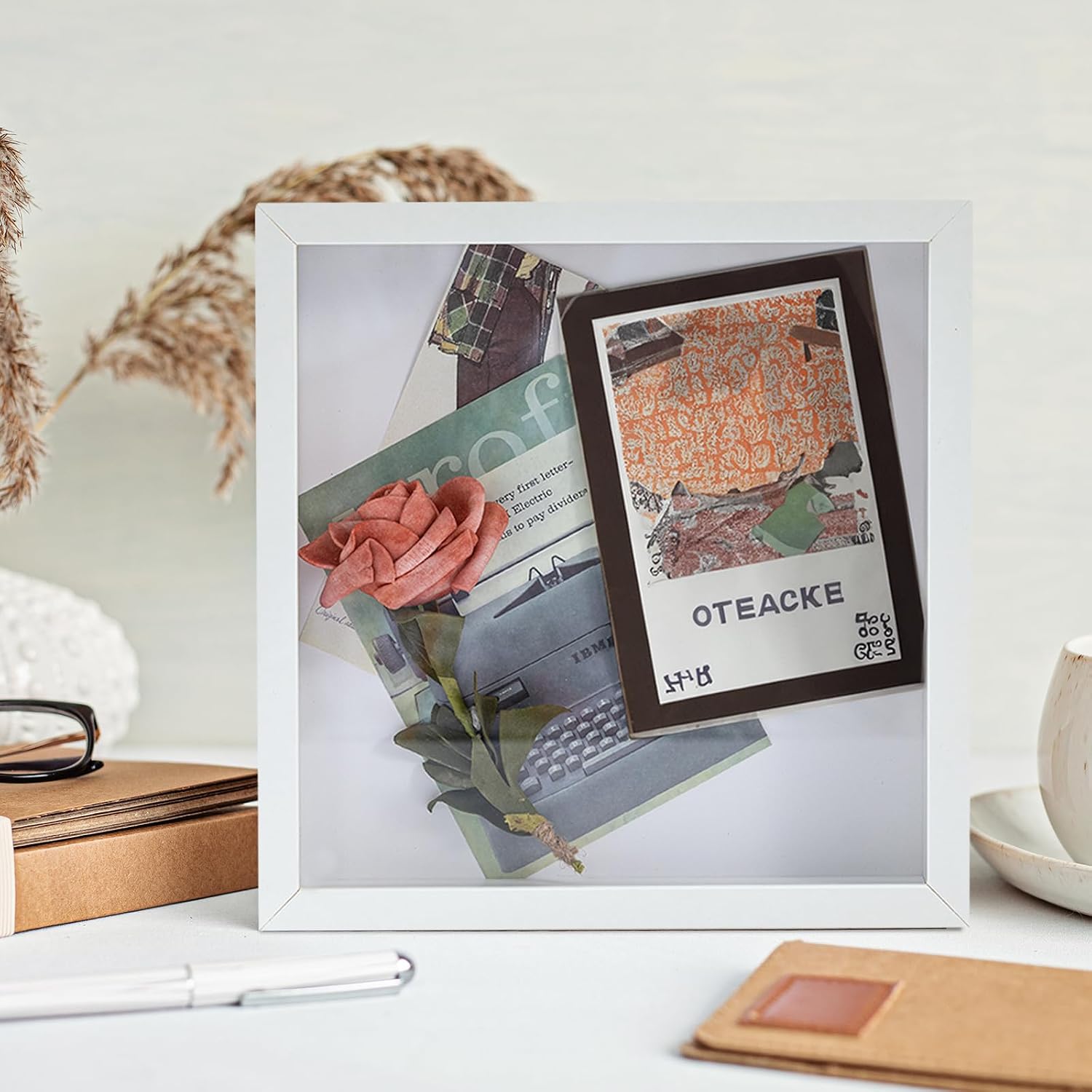 Muzilife 12x12 Shadow Box Wood Picture Frame, Tempered Glass, White | FSC-Certified MDF | Soft Acid-free Linen Board