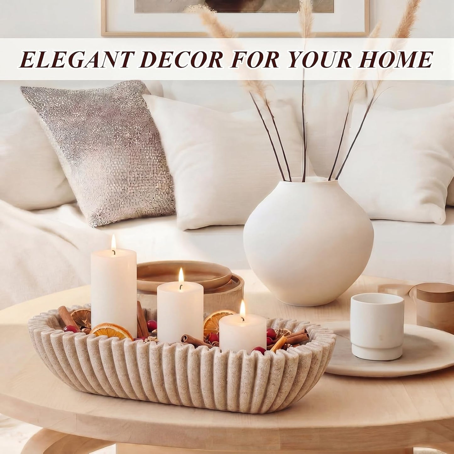 Large Decorative Bowl / Beige / Round