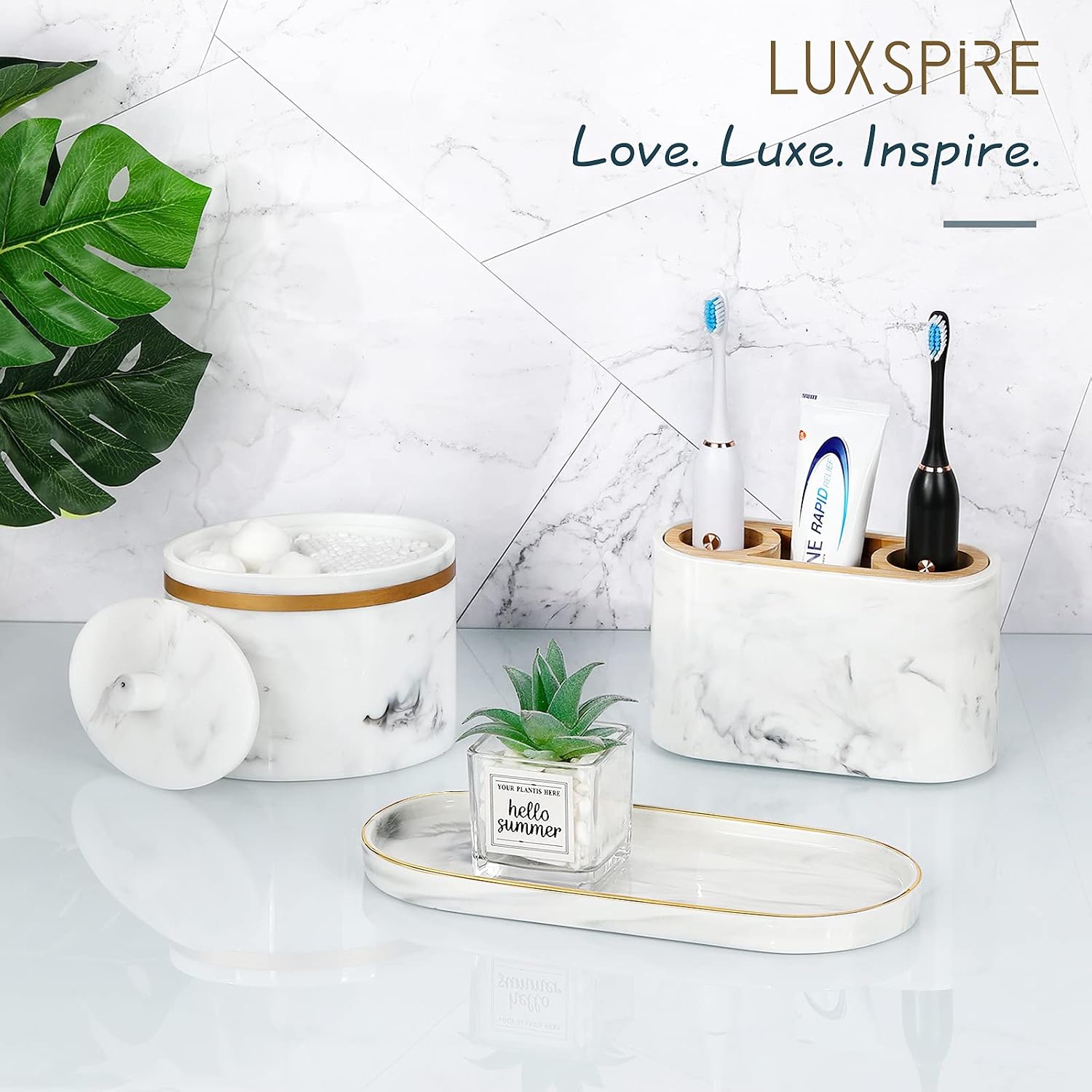 Bathroom Vanity Tray / Marble White+gold / Small