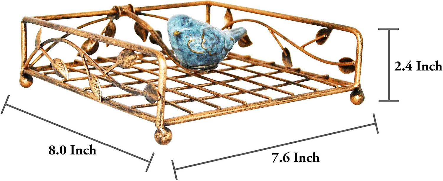 Collection Coated Metal Flat Napkin Holder Dispensing Stand w/Ceramic Bird / Bronze / One Size
