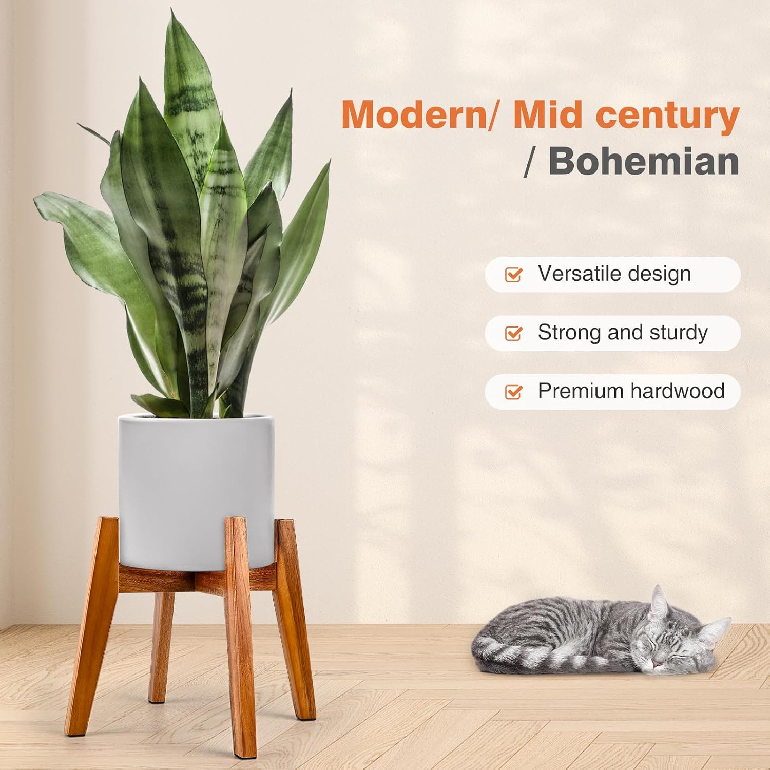 Wooden Plant Stand Indoor, Acacia Wood Mid Century Planter Stand, 9 Inch | Premium acacia wood plant stand holds up to