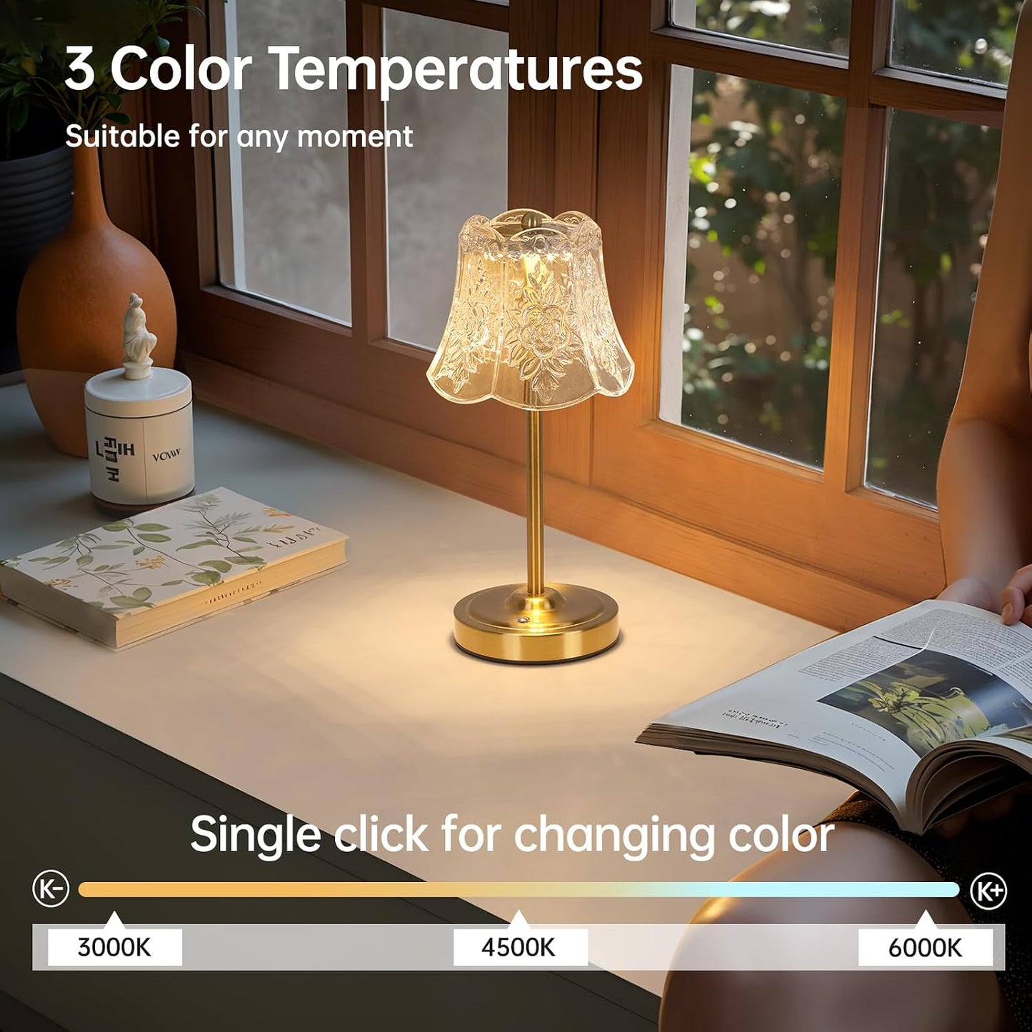 Shenmoyl Set of 2 Cordless Touch Table Lamp with 5200mAh Battery - 3 Adjustable Color Temperatures & Dimmable