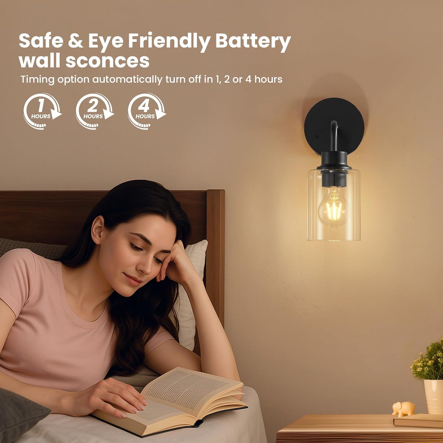 Epinl Battery Operated Black Wall Sconce Set of 2, Wireless Rechargeable Wall Lights with Remote Control, Modern