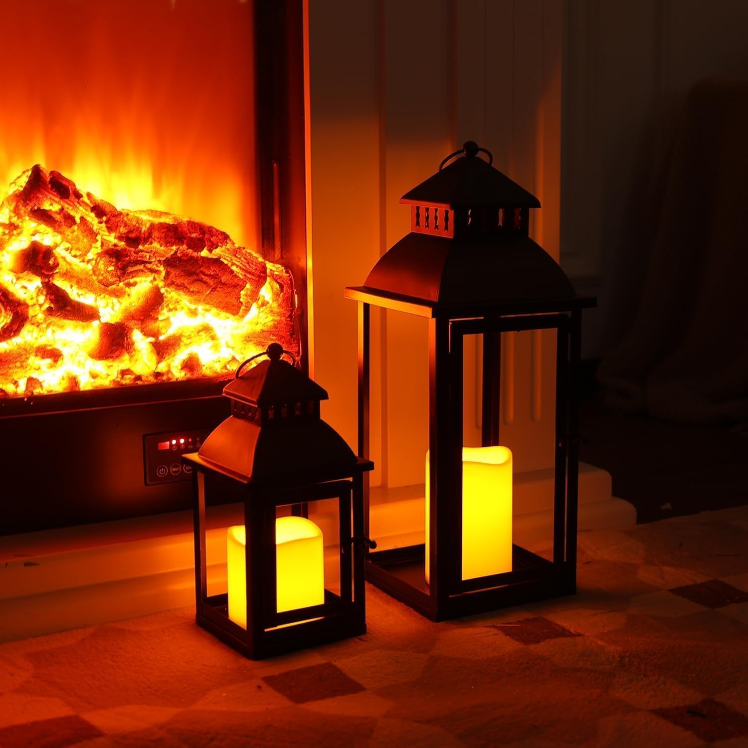 NEEDOMO LED Lanterns Decorative Outdoor&Indoor, Set of 2 Large Bronze Metal Lantern Decor with LED Candle, Lantern