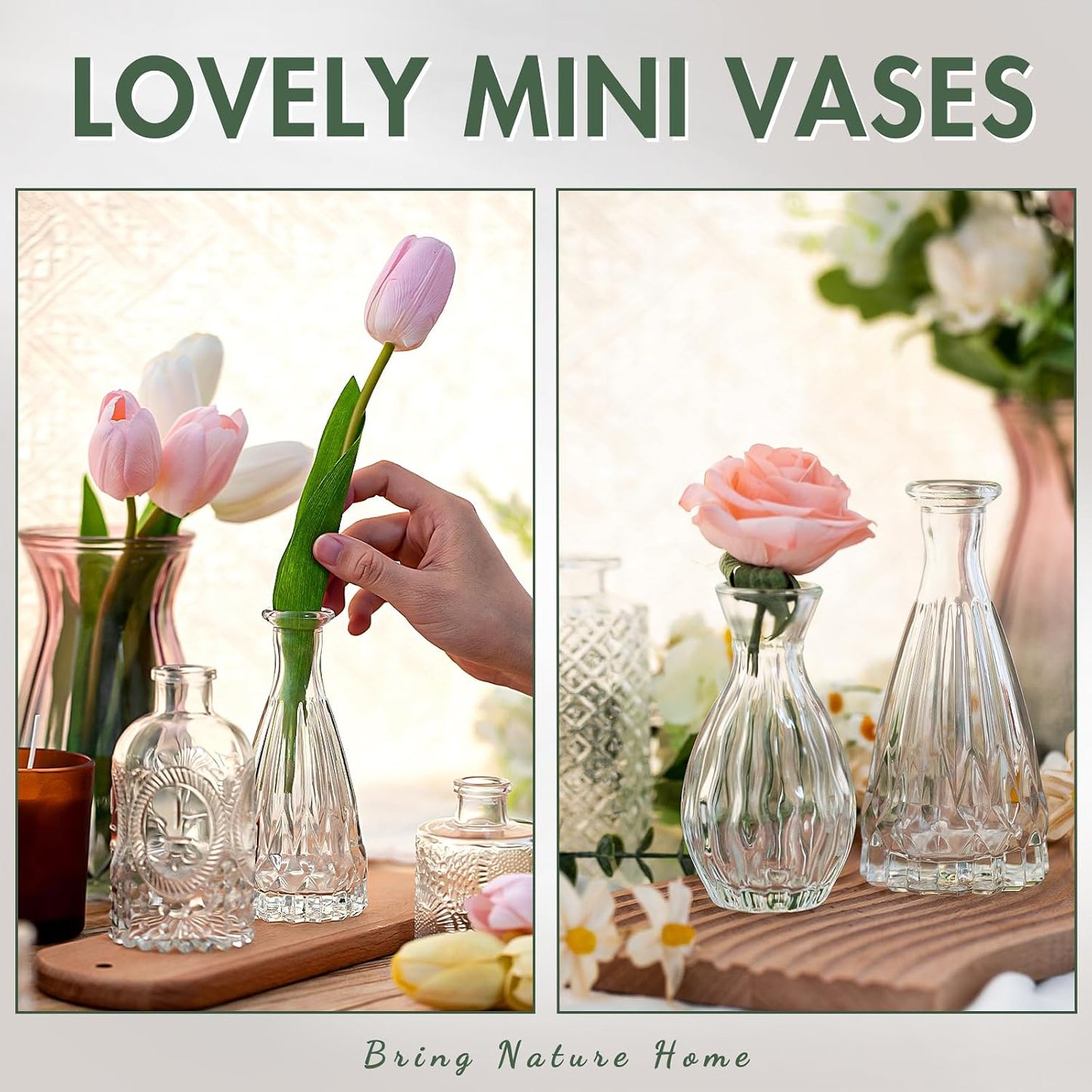 Small Vintage Glass Vase for Centerpieces / Clear / Set of 20