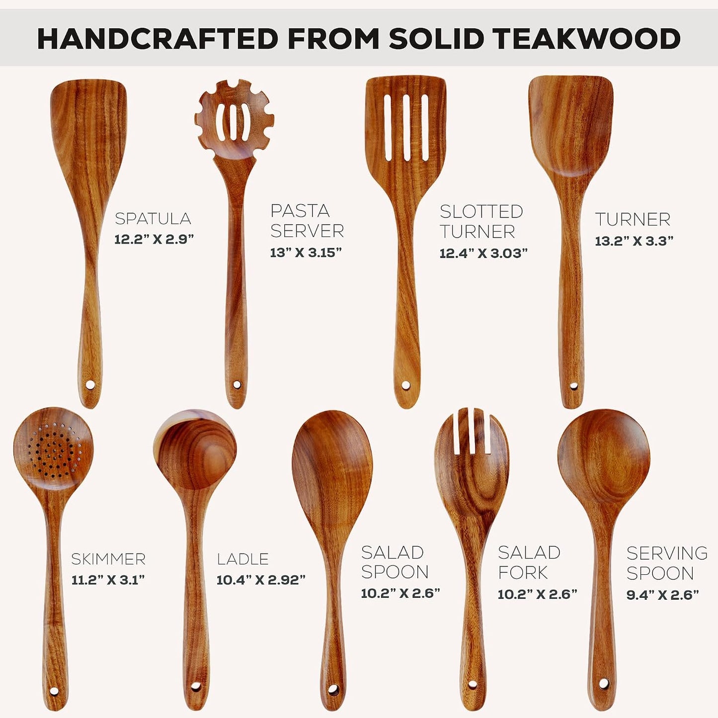Zulay Kitchen 9-Piece Teak Wood Cooking Utensil Set – Non-Toxic & Non-Stick Safe Wooden Spoons & Kitchen Tools with