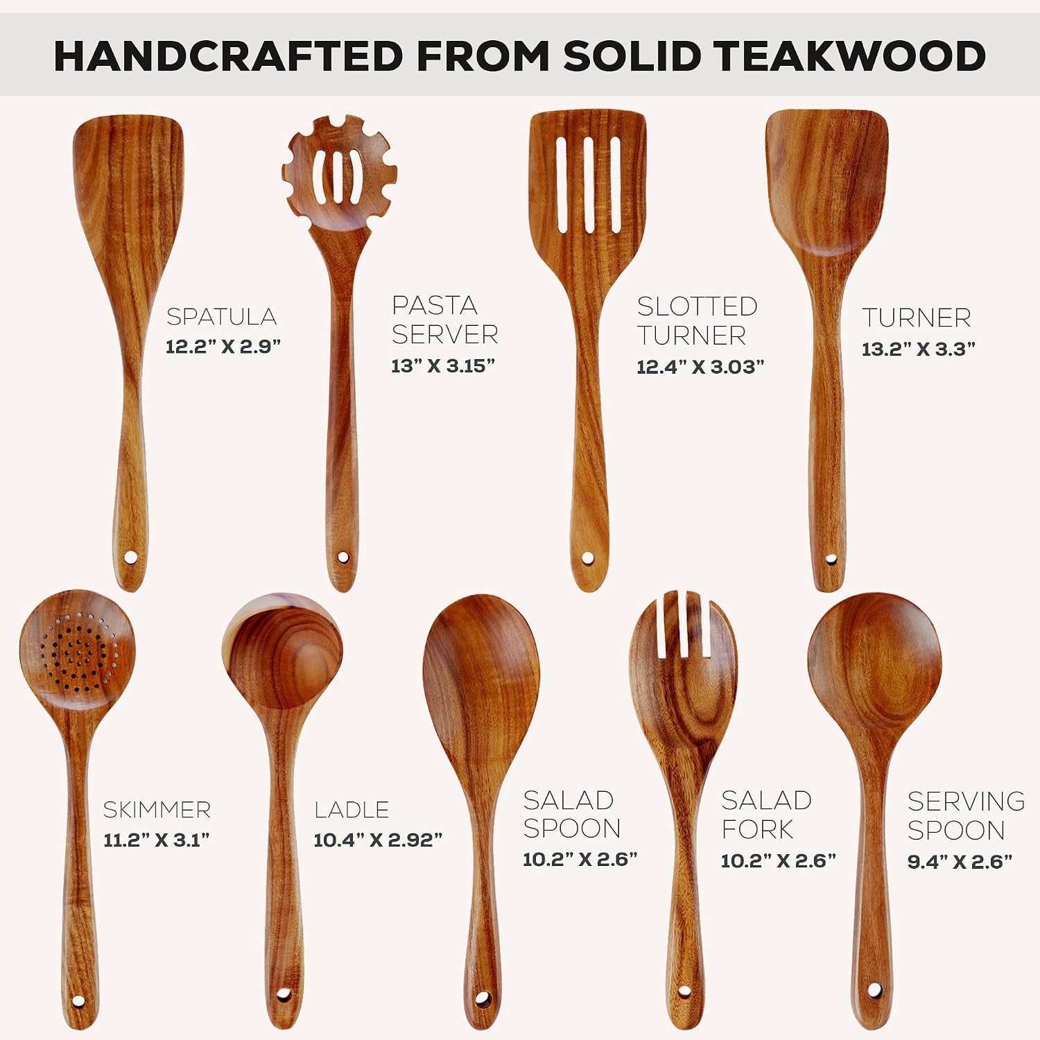 Zulay Kitchen 9-Piece Teak Wood Cooking Utensil Set – Non-Toxic & Non-Stick Safe Wooden Spoons & Kitchen Tools with