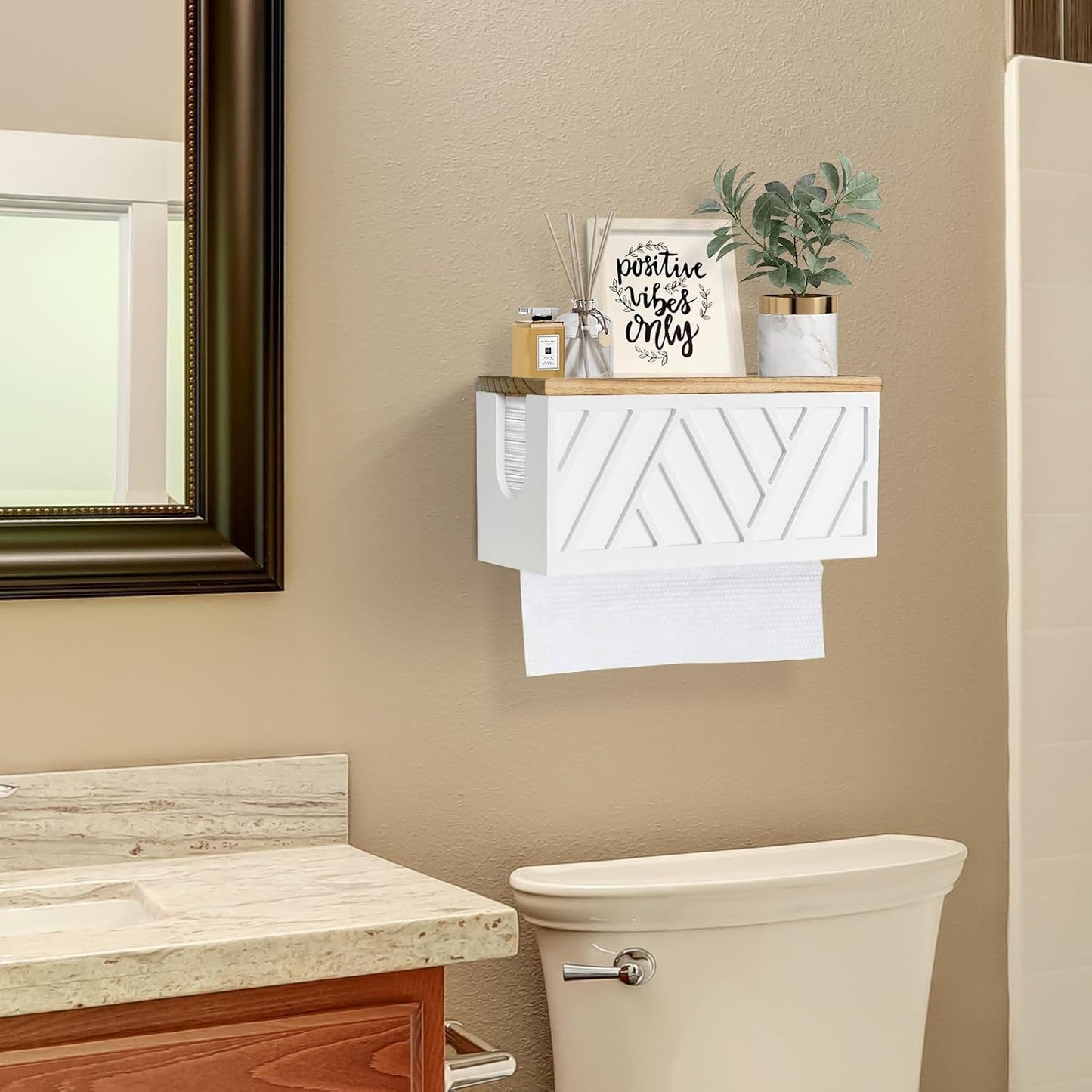 Paper Towel Dispenser Wall Mount, Paper Towel Holder Wall Mounted with Lid, Solid Wood Commercial C-Fold, Z-Fold