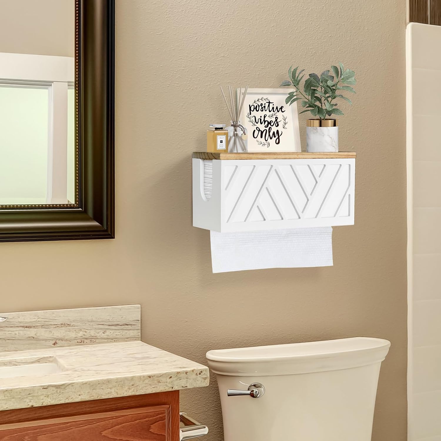 Paper Towel Dispenser Wall Mount, Paper Towel Holder Wall Mounted with Lid, Solid Wood Commercial C-Fold, Z-Fold