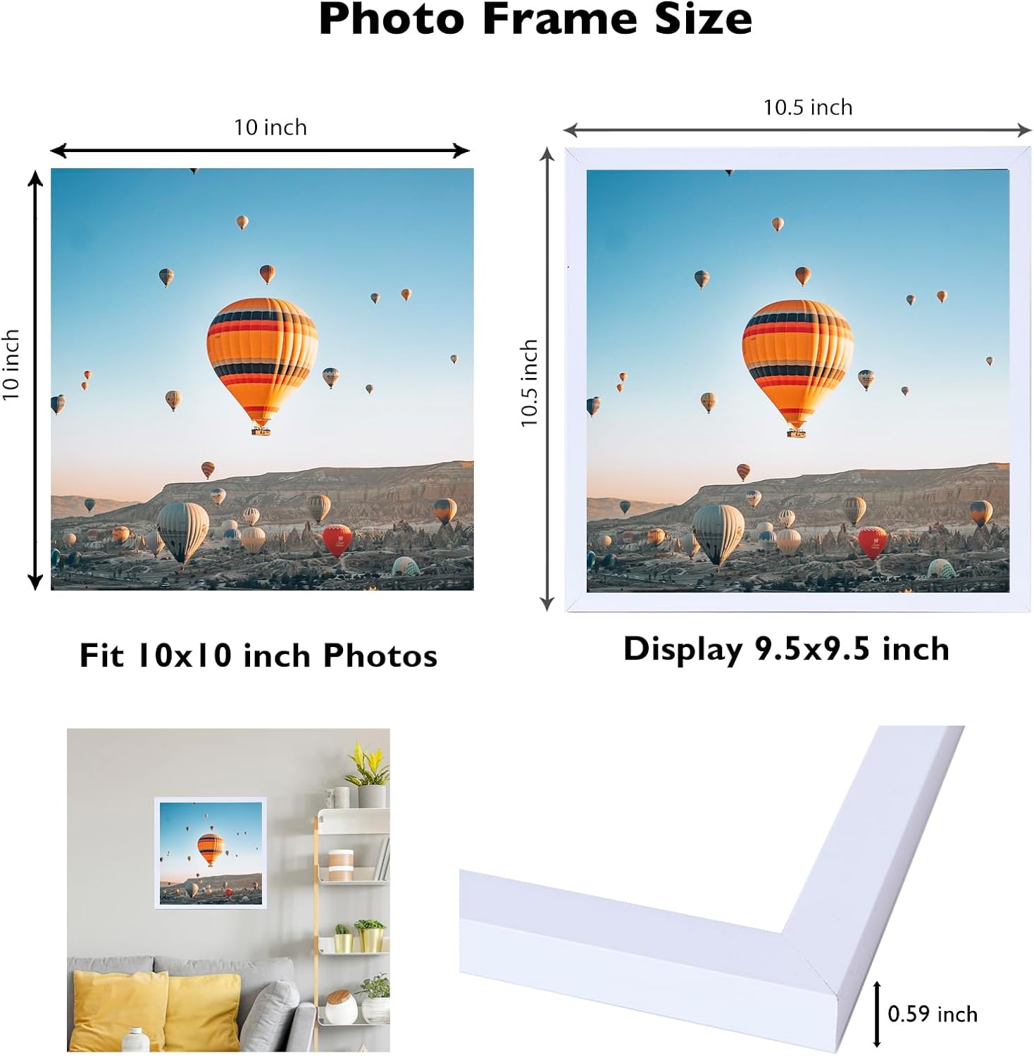 JCJMY 10x10 Picture Frame Set of 6 Black for Wall Hanging, Wall Mounting Horizontally or Vertically, 10 x 10 Square