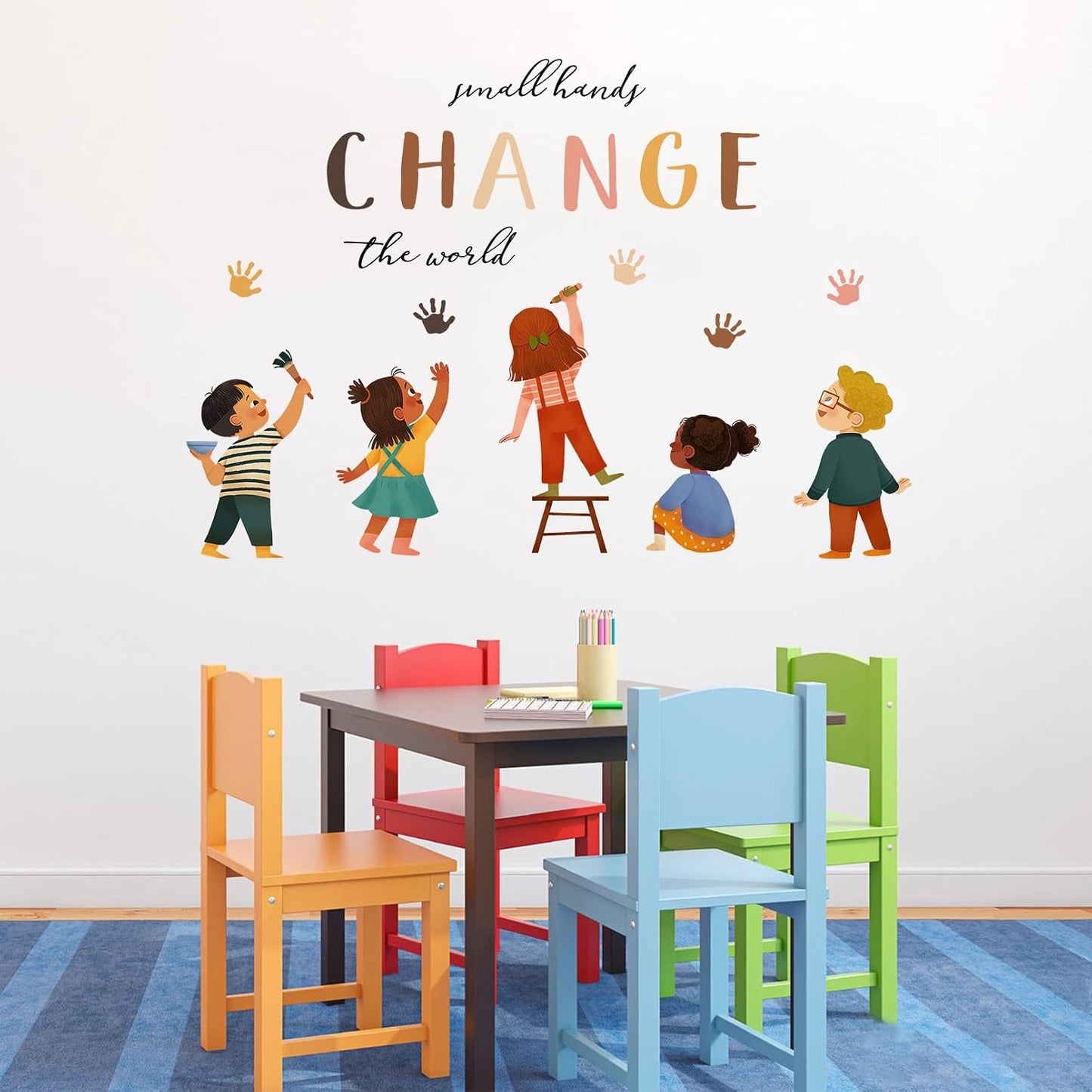 Small Hands Change The World Equality Wall Decals Stickers / Colorful Hands