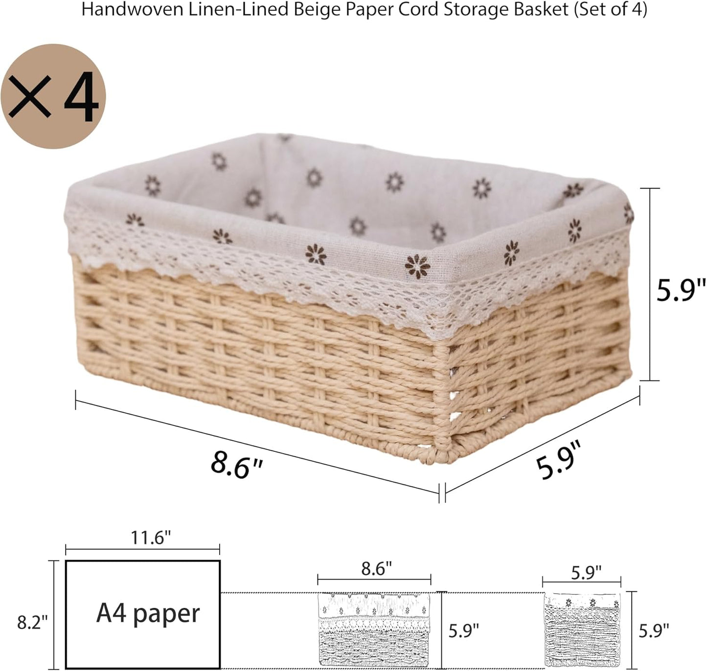 Handmade Woven Paper Rope Storage Baskets / Beige / Set of 4