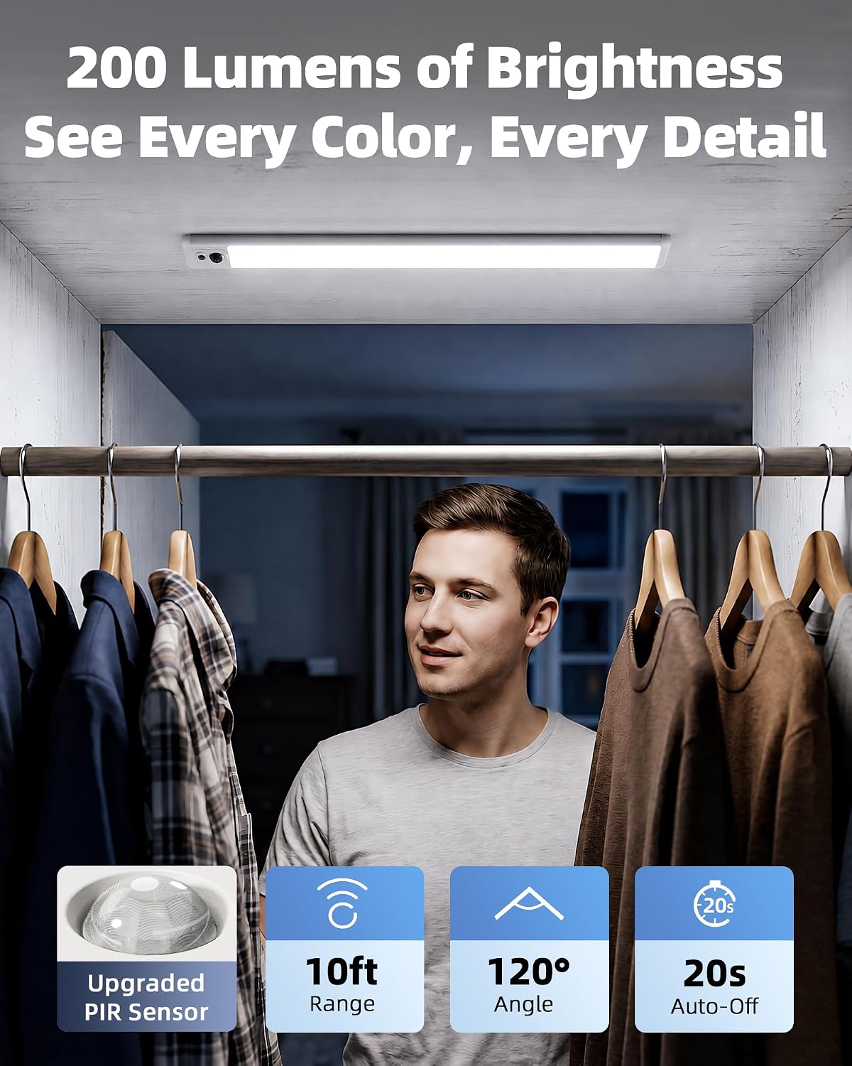 EZVALO Under Cabinet Lights, 14.5'' Motion Sensor Light Indoor Dimmable, 4000mAh Rechargeable Closet Lights 5700K with
