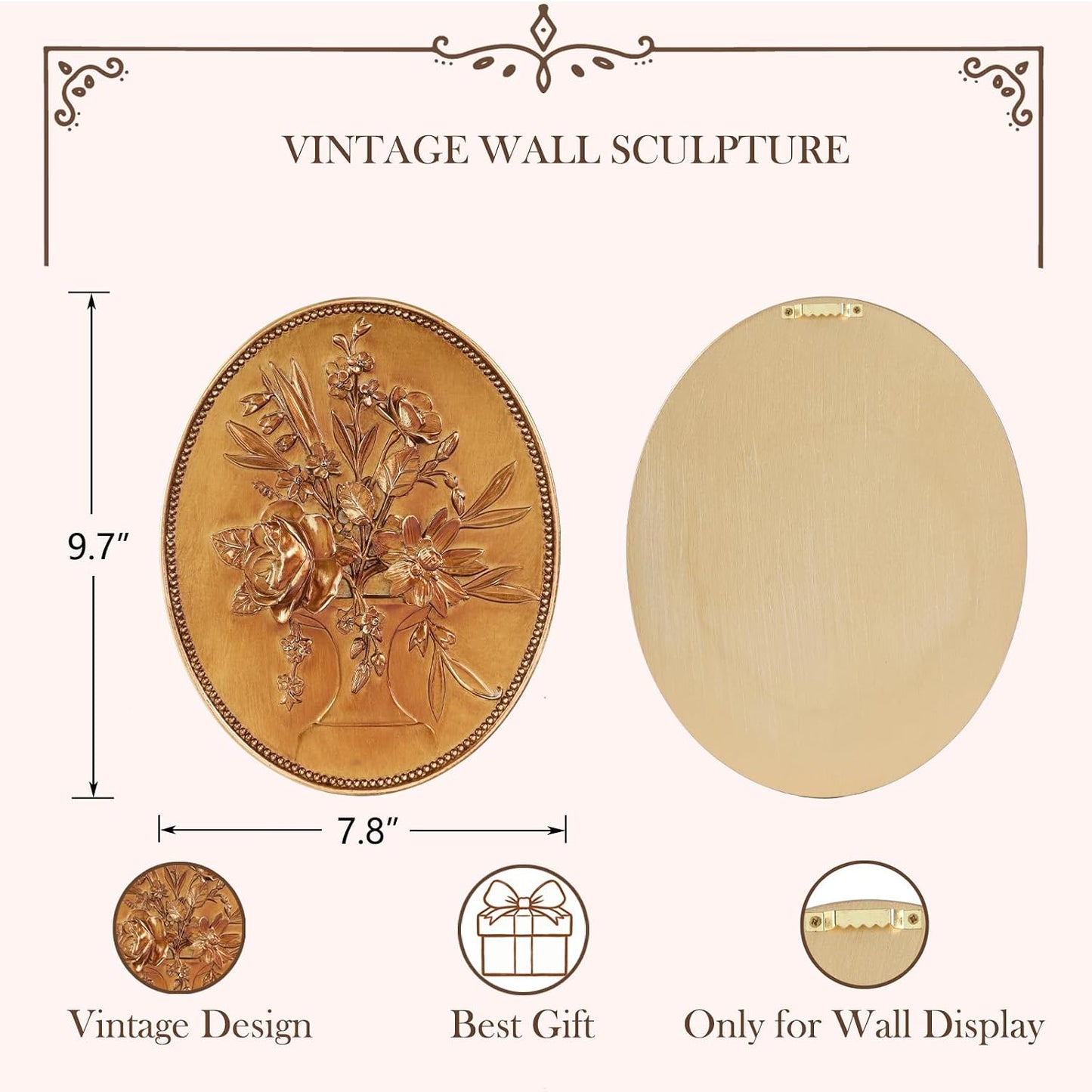 Vintage Wall Sculptures Gold Flower Wall Art Hand Painted Ornate Wall Hanging / Bronze Gold