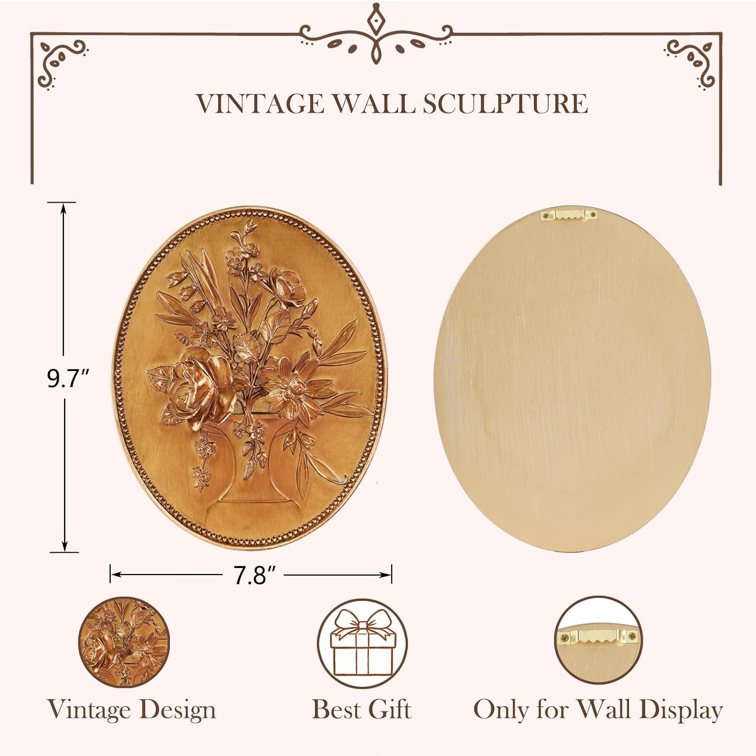 Vintage Wall Sculptures Gold Flower Wall Art Hand Painted Ornate Wall Hanging / Bronze Gold