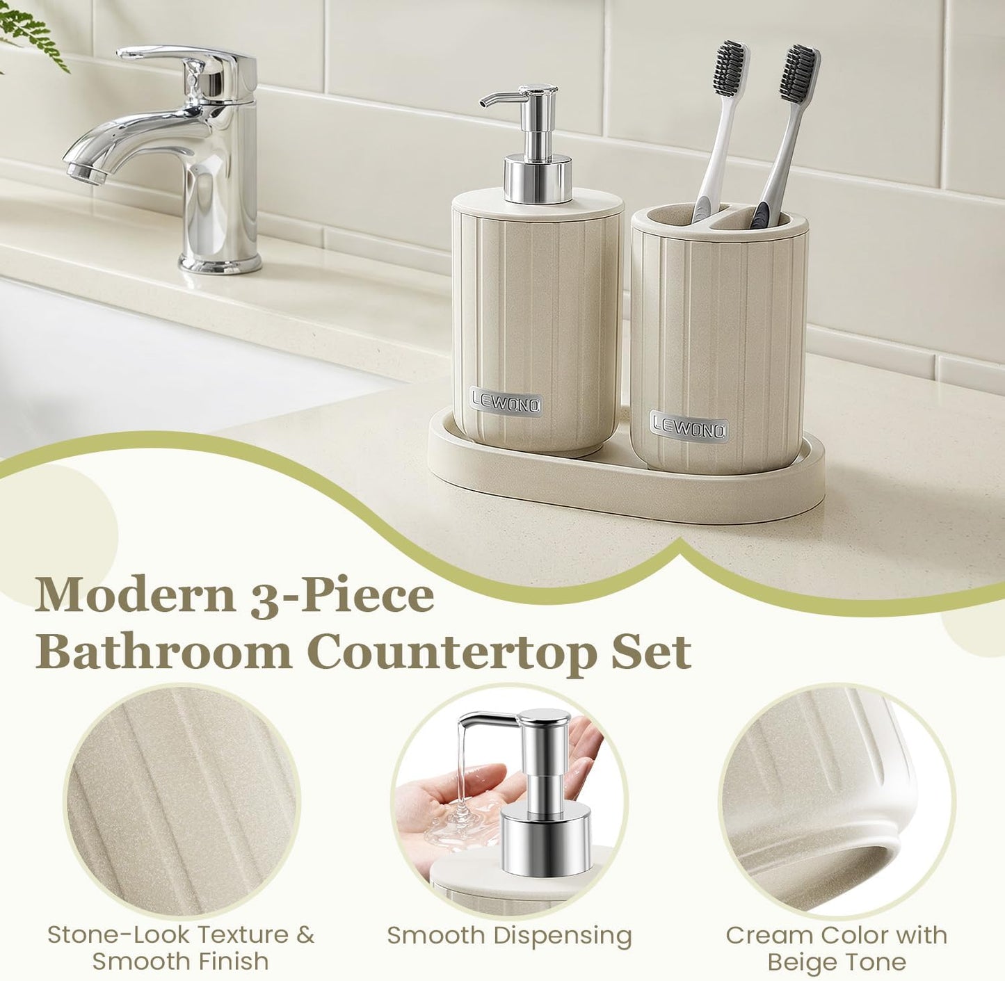 Toothbrush Holder and Vanity Counter Tray / Set of 3