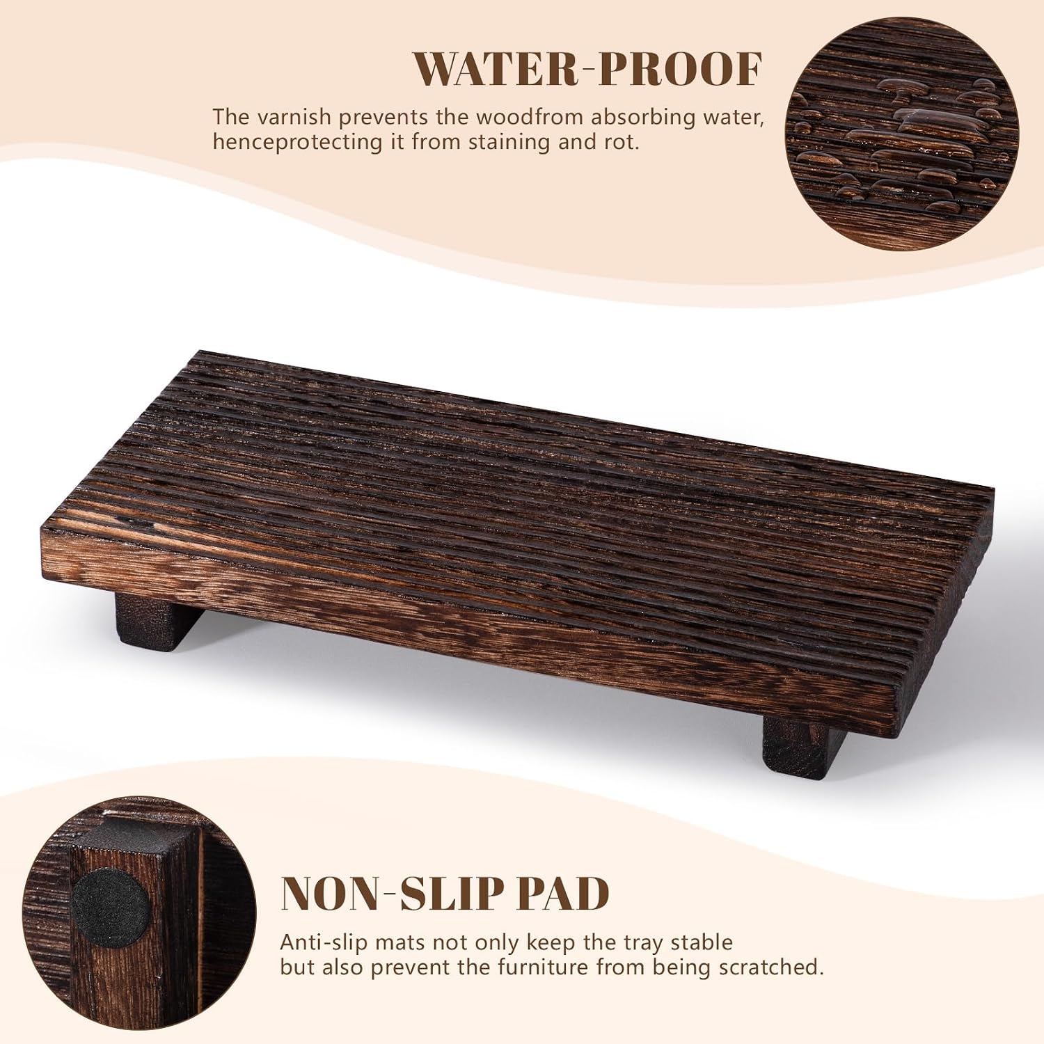 Bathroom Tray Farmhouse Decor Pedestal Stand Wood Riser Display / Drak Brown / 10 x 4.5 x 1.6