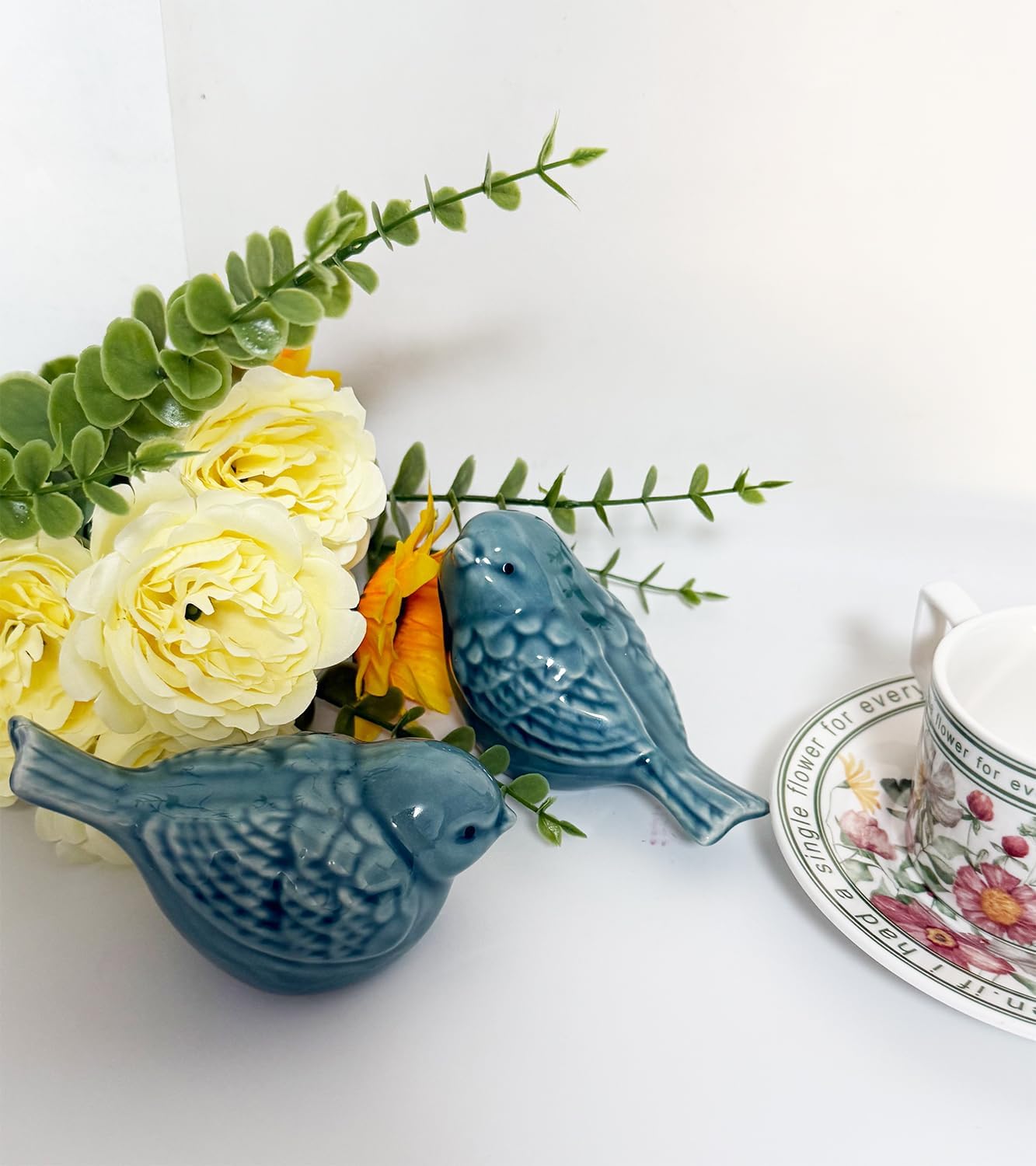 Pair of Ceramic Bird Figurines / Blue