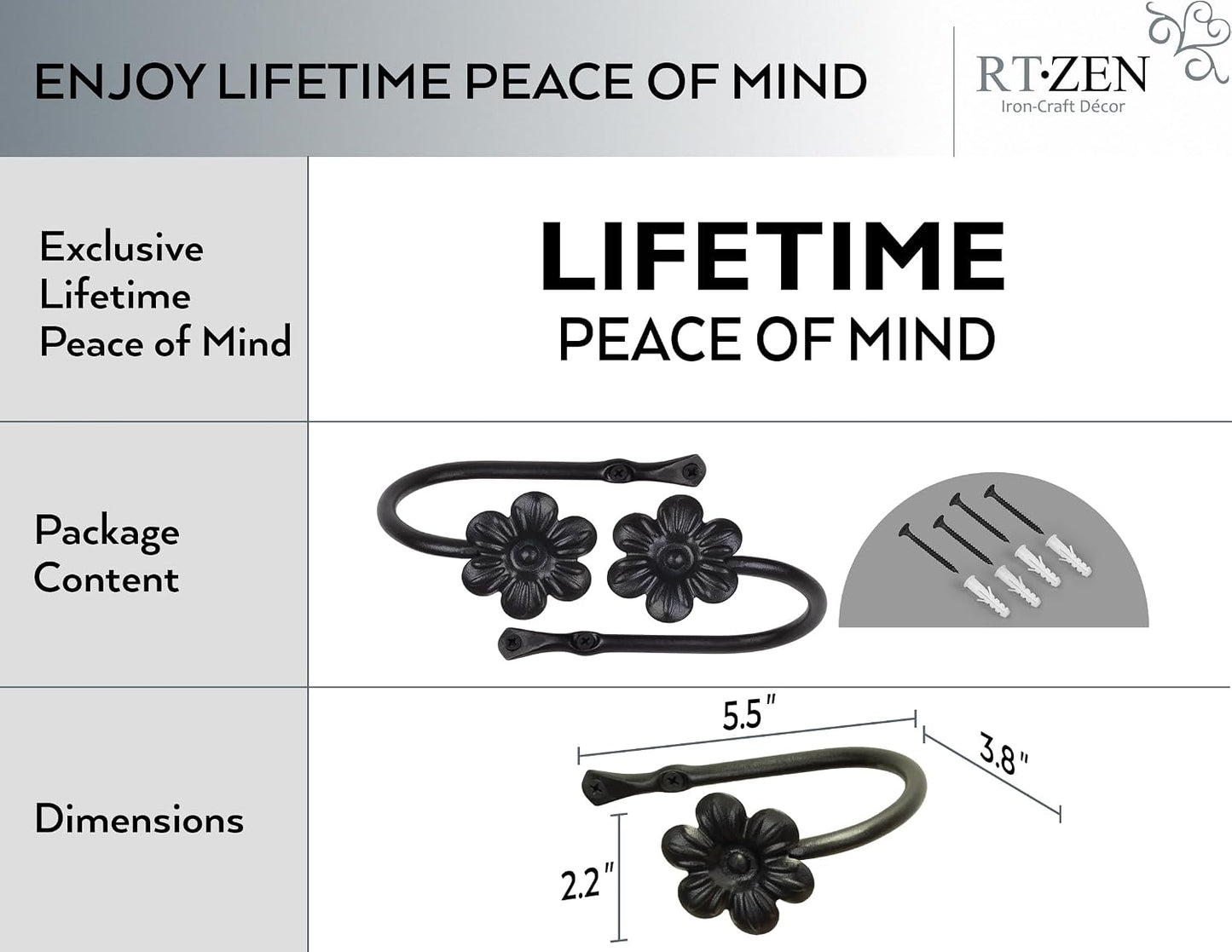 Decorative Metal Curtain Tiebacks - Farmhouse Wrought Iron Curtain Holdbacks - Drapery Holders for Wall - Unique Metal