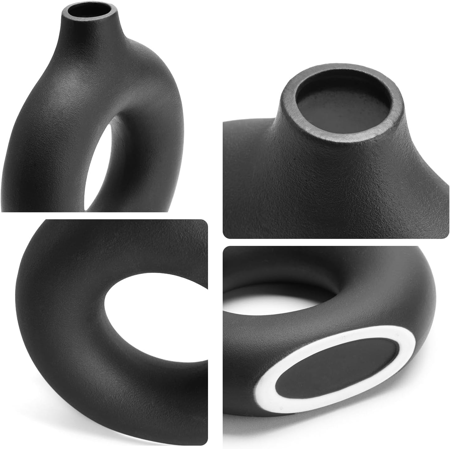Modern Minimalist Hollow Ceramic Vase for Pampas Grass / Small - 5.7''h / Black