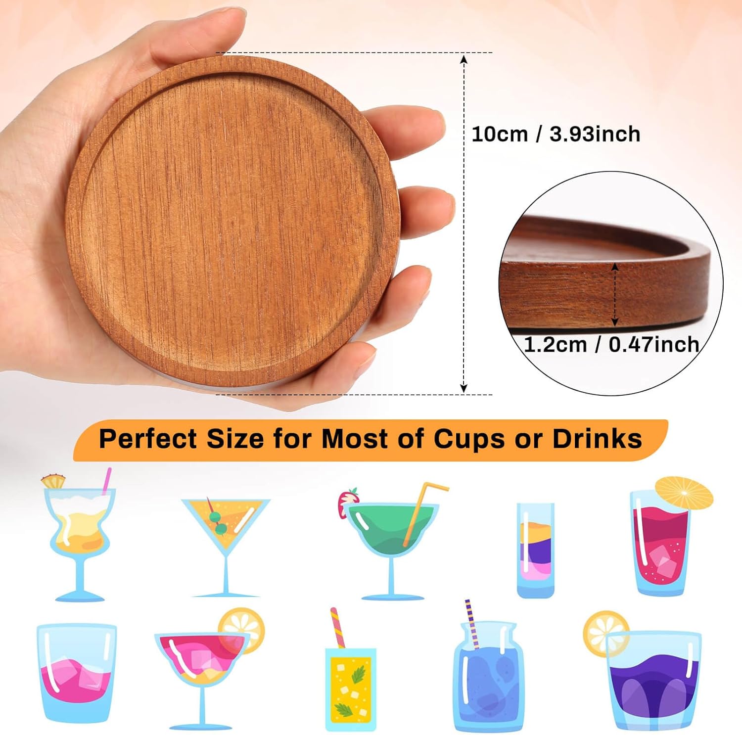 Holder / Acacia Wood Drink Coasters for Farmhouse / Set of 6