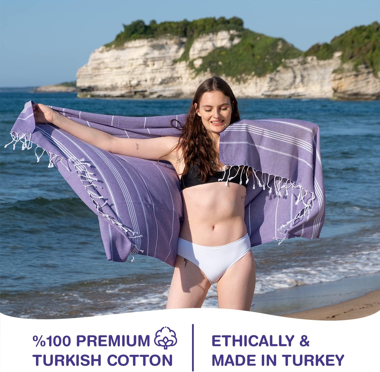 Oversized Turkish Beach Towel 38’’x71’’ - Set of 4 | 100% Turkish Cotton Lightweight Sand Free Quick Dry Pool Towels