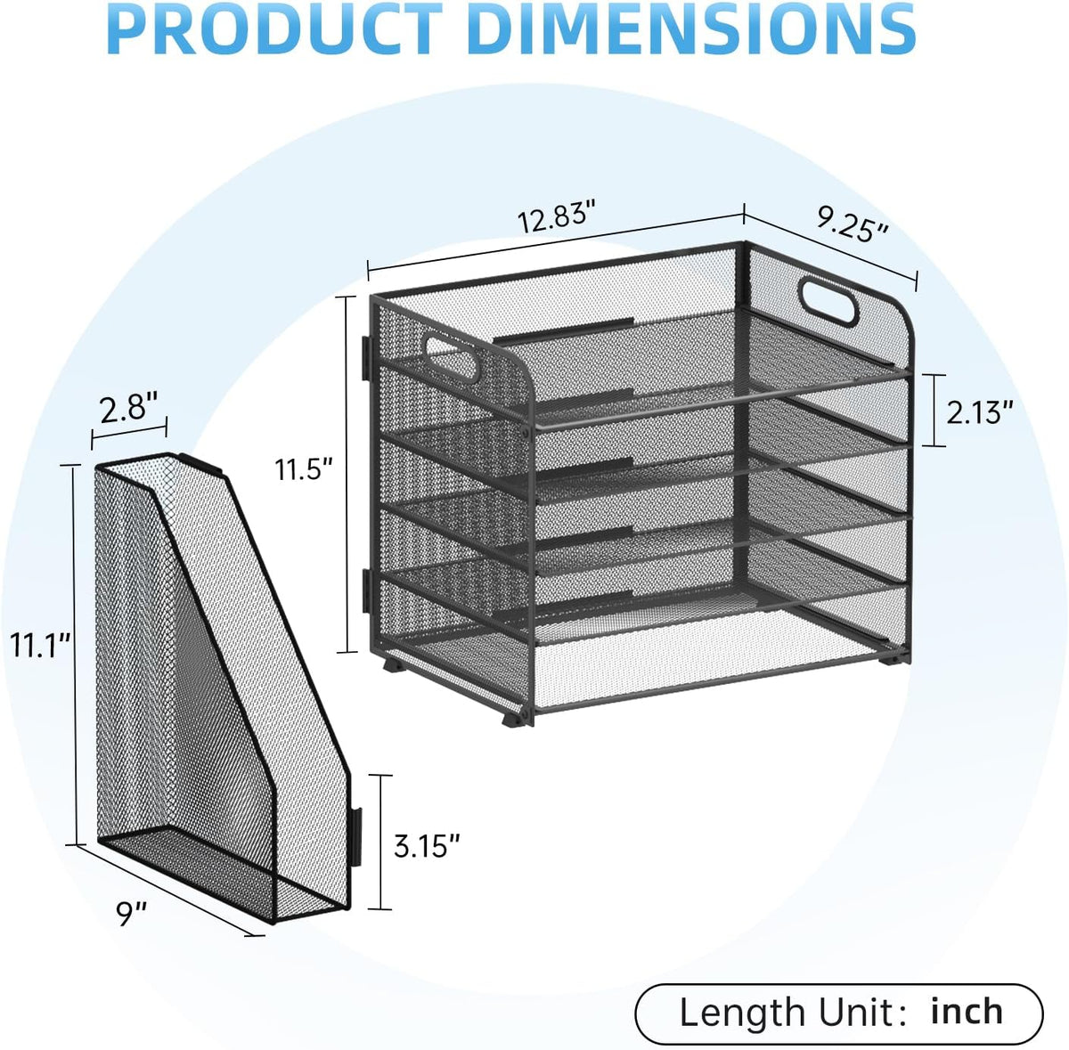 5-Tier Desk Organizer with File Holder, Paper Organizer for Desk, Black | 5 Letter Trays and Vertical File Holder with