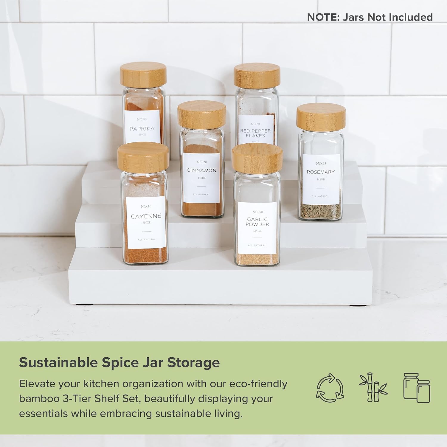 3-Tier Expandable Spice Rack Organizer, White | Fits 36 spice jars, pantry storage, non-slip feet