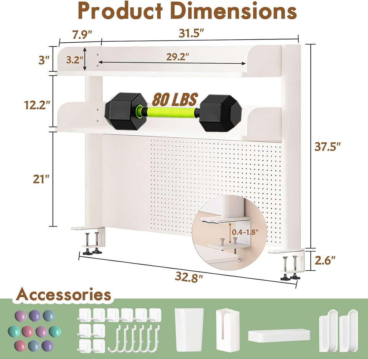 Clamp On Desk Shelf Organizer with Pegboard Desk Hutch Dorm with Storage Bookshelf Desk Top Organizer Shelf