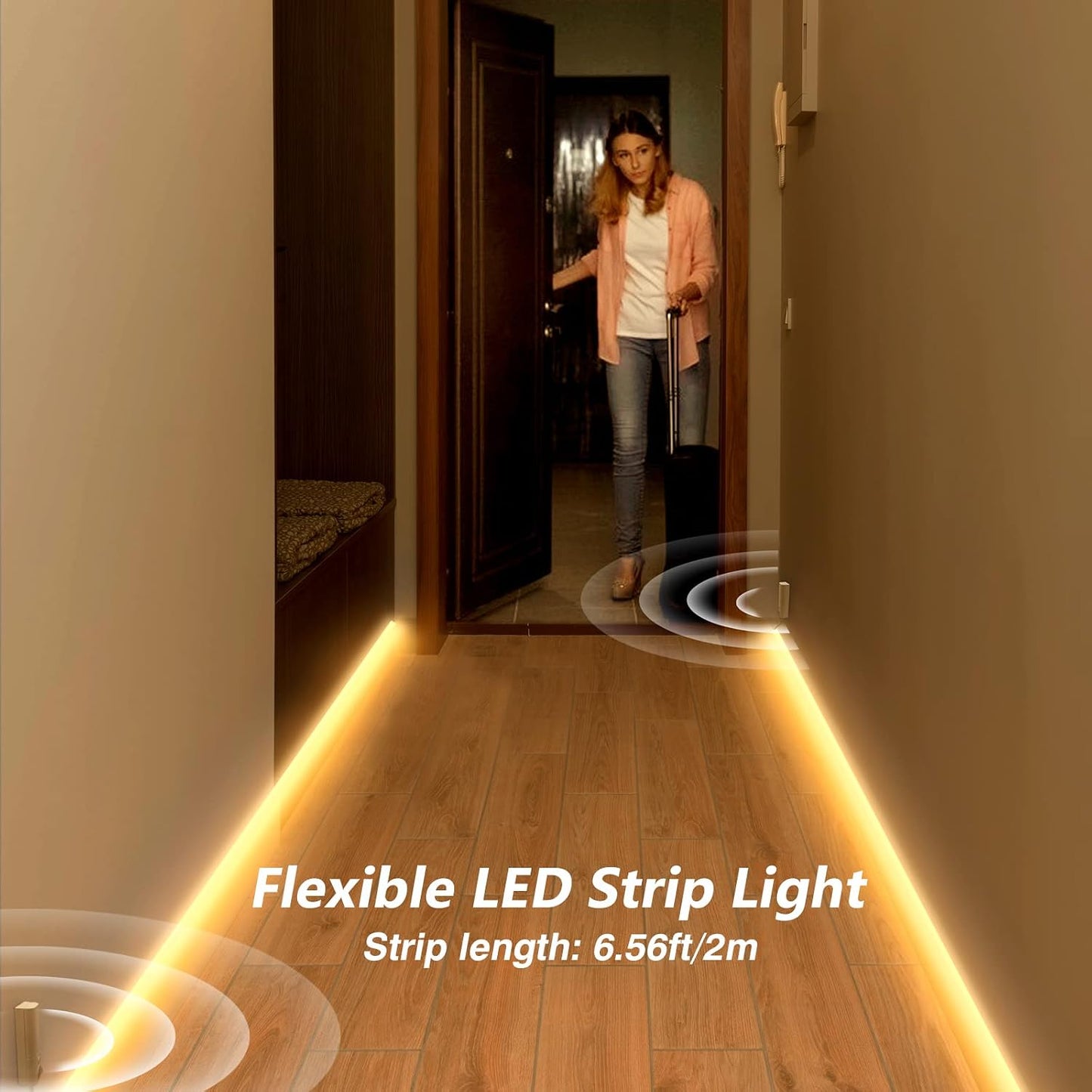 WOBANE Rechargeable Motion Sensor Strip Light, Warm White LED Closet Lights | 2X 6.56ft Upgraded Battery Operated LED