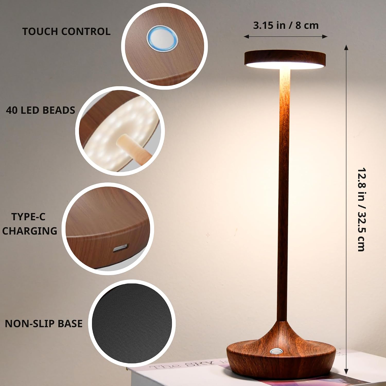 2 Pack Cordless Table Lamps, Rechargeable 6000mAh, 72H Runtime, Waterproof | Stepless Touch Dimming with 3 Color Modes