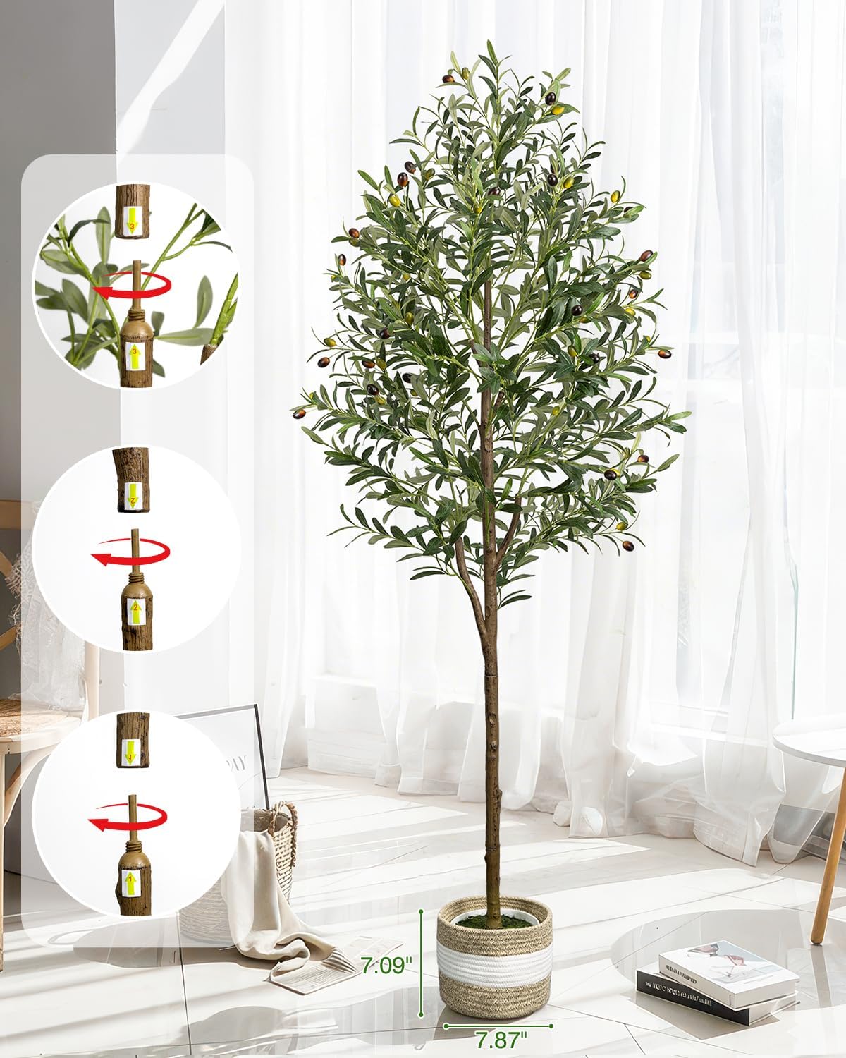 Planter&Basket / Artificial Olive Tree / 6ft Olive Tree with Planter&basket Green / 6 Inch