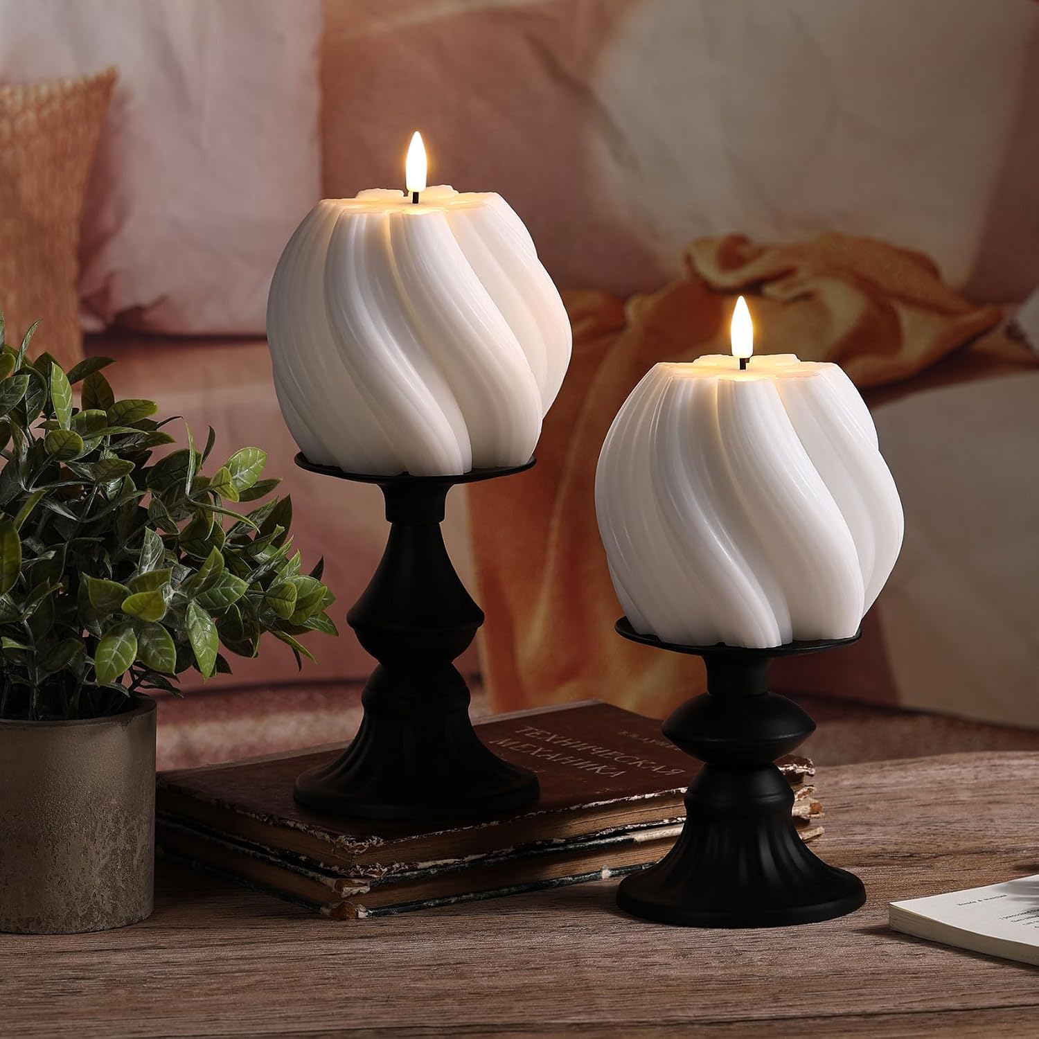 Swirl Flameless Candles / White