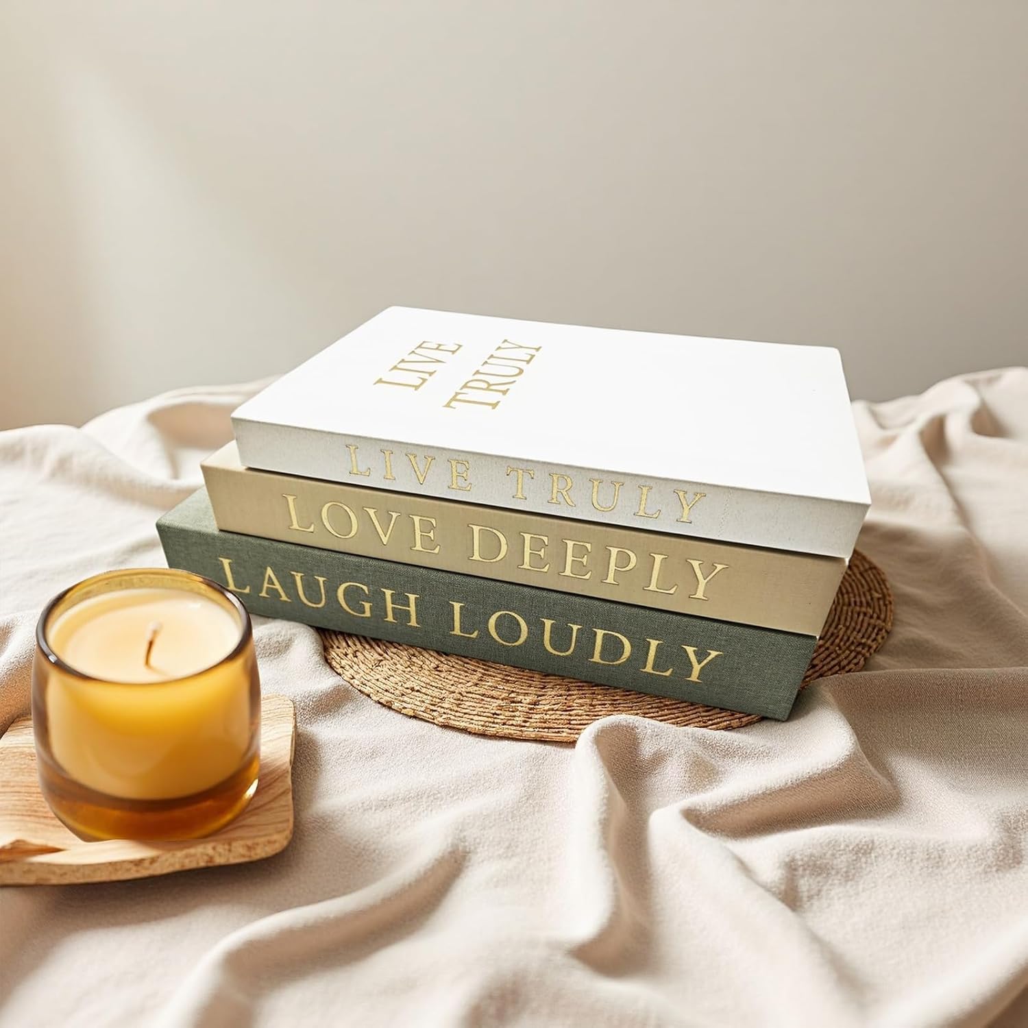 Faux Book Decor / Green/beige/white / Set of 3