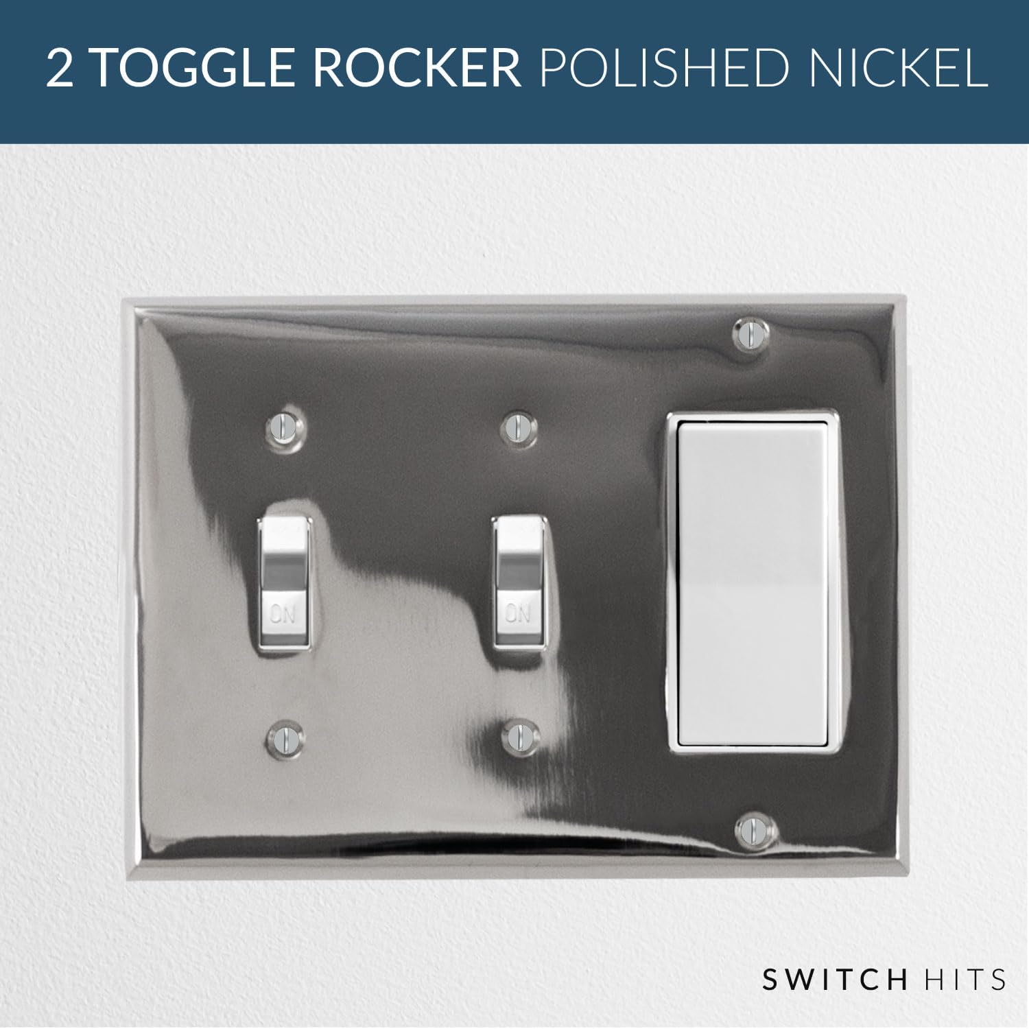 Polished Nickel Outlet Wall Plate | 2 Toggle - 1 GFI Rocker | 6.25" x 4.5" | Hand-Polished Brass Construction