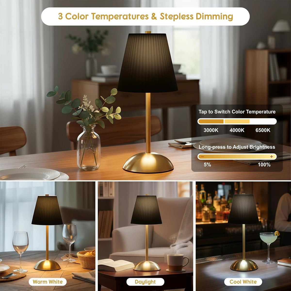 2-Pack Cordless Table Lamps Rechargeable, Battery Mini LED Lamps | Small Wireless Lamps for Tables, Restaurant Table