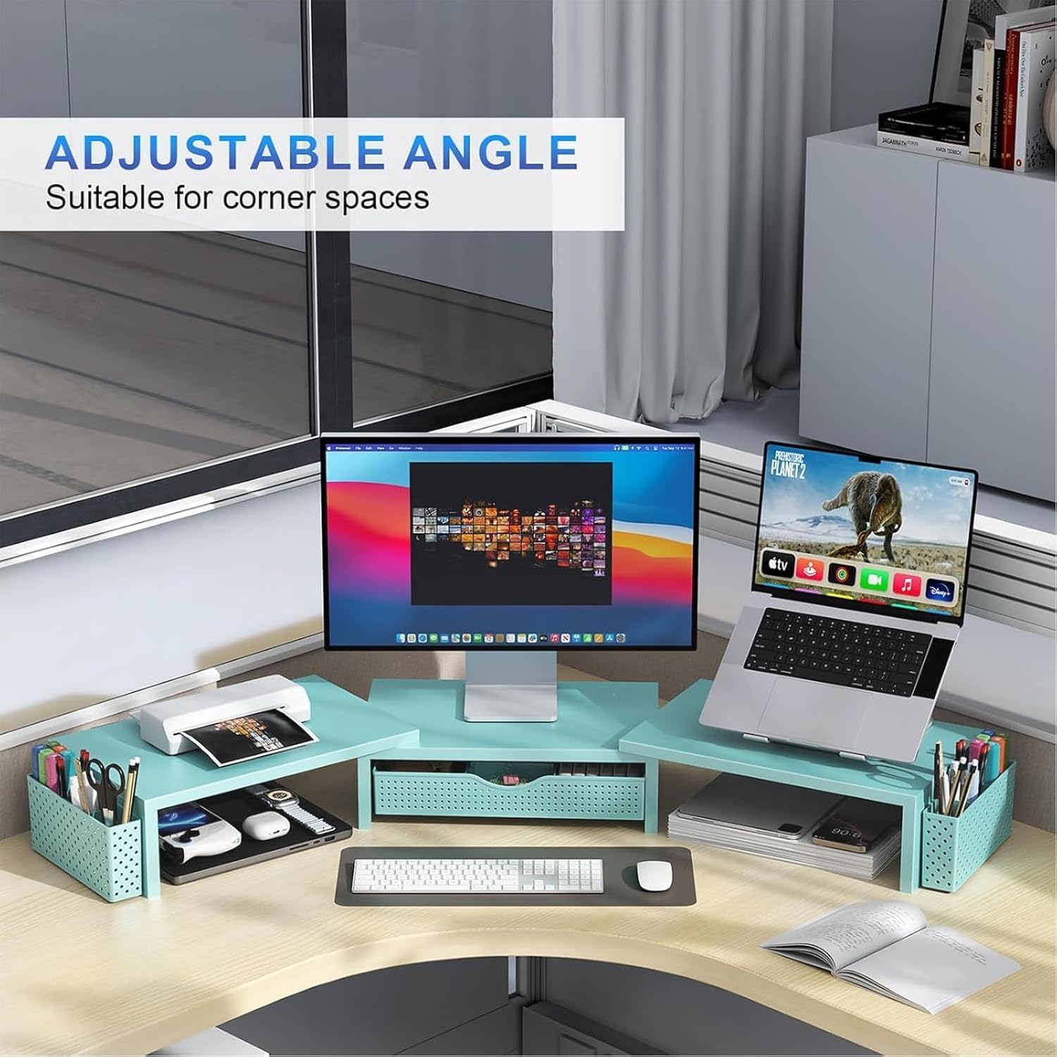 gianotter Dual Monitor Stand Riser With Drawer and 2 Pen Holders | Computer Monitor Stand Desk Organizer and