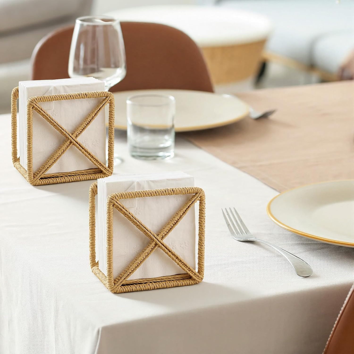 Rattan Napkin Holder Square Wicker Napkin Holder / Set of 2