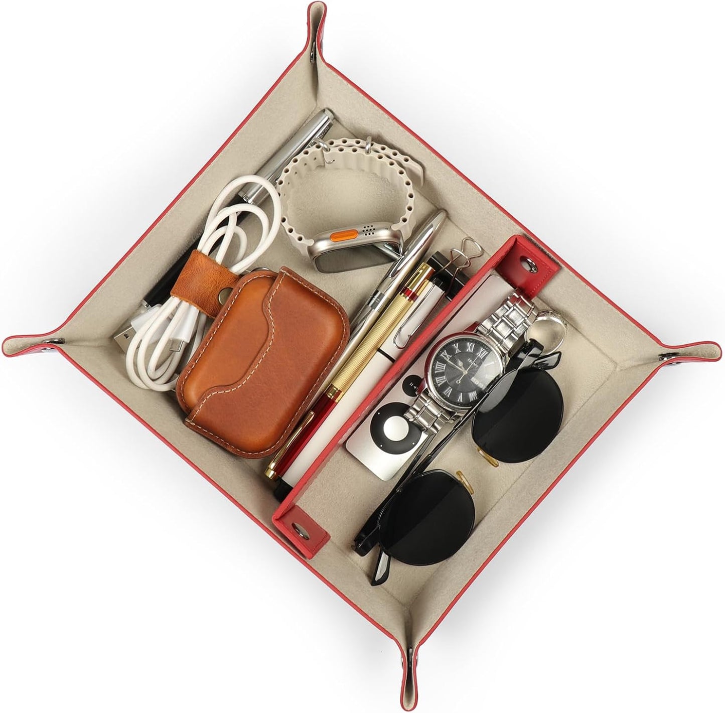 Londo Leather Tray Organizer - Practical Lightweight Water Resistant Computer Table Desk Storage Box for Wallets
