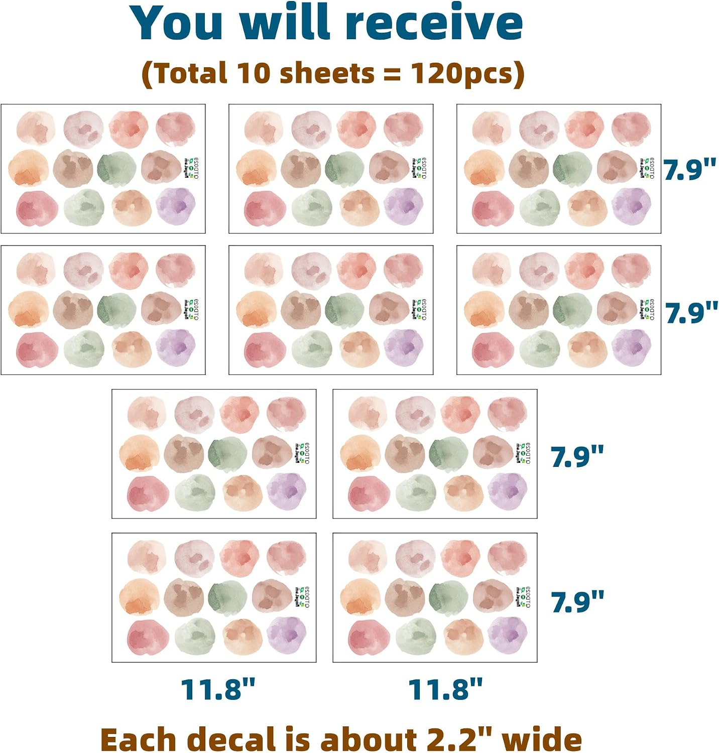 2.2'' Boho Polka Dots Wall Decal Watercolor Wall Sticker / Set of 120