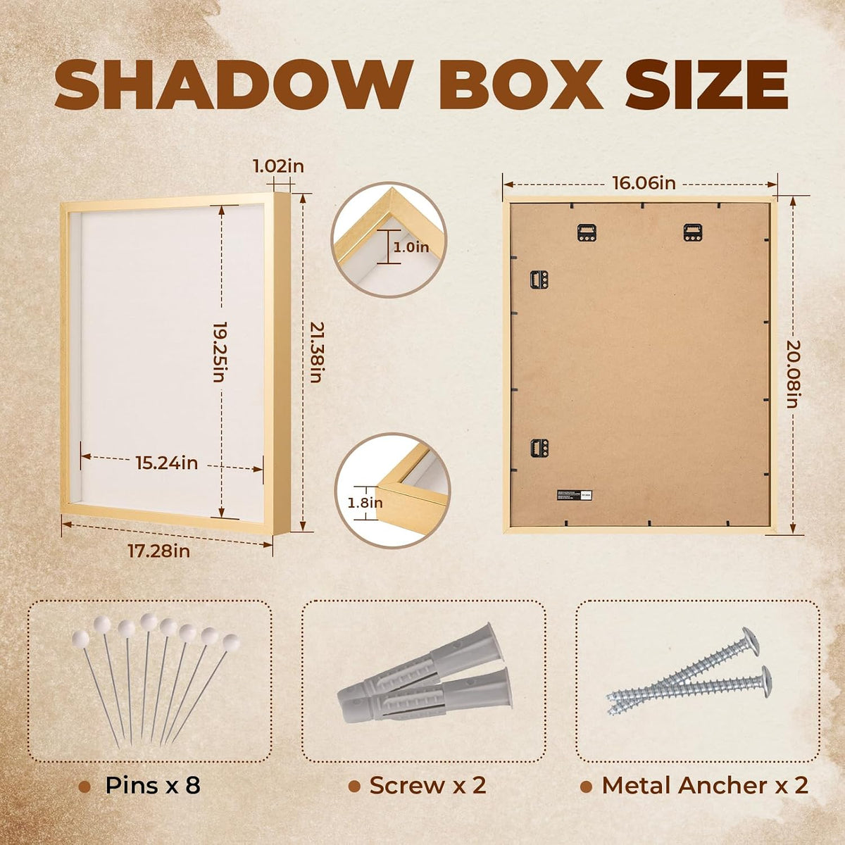 Muzilife 16x20 Large Shadow Box Wood Picture Frame, Tempered Glass, Gold | FSC-Certified MDF | Soft Acid-free Linen
