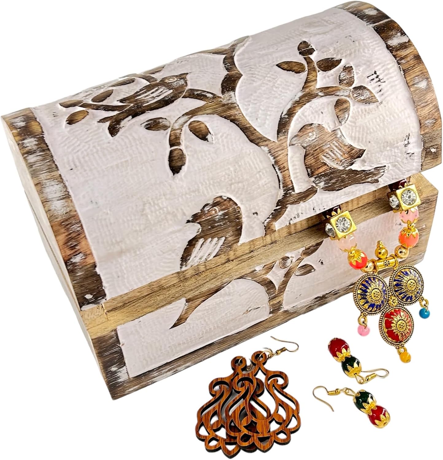 Wooden Semicircular Curved Jewellery Box Design-Trinket Box Ladies-Jewellery Storage / Bird