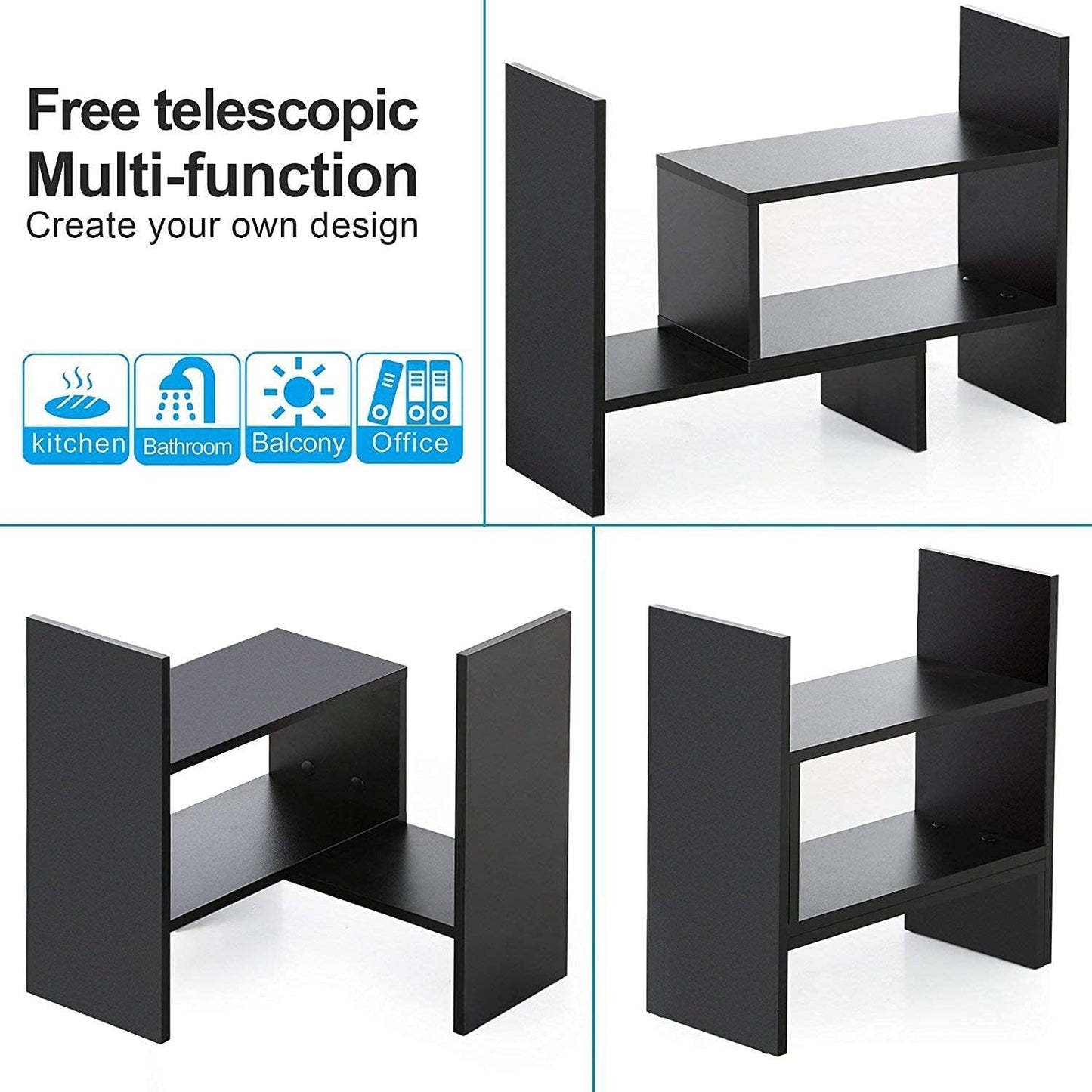 Sorfity Desktop Bookshelf Desk Storage Organizer Adjustable Wood Desktop Display Shelf Rack Counter Office Storage Rack