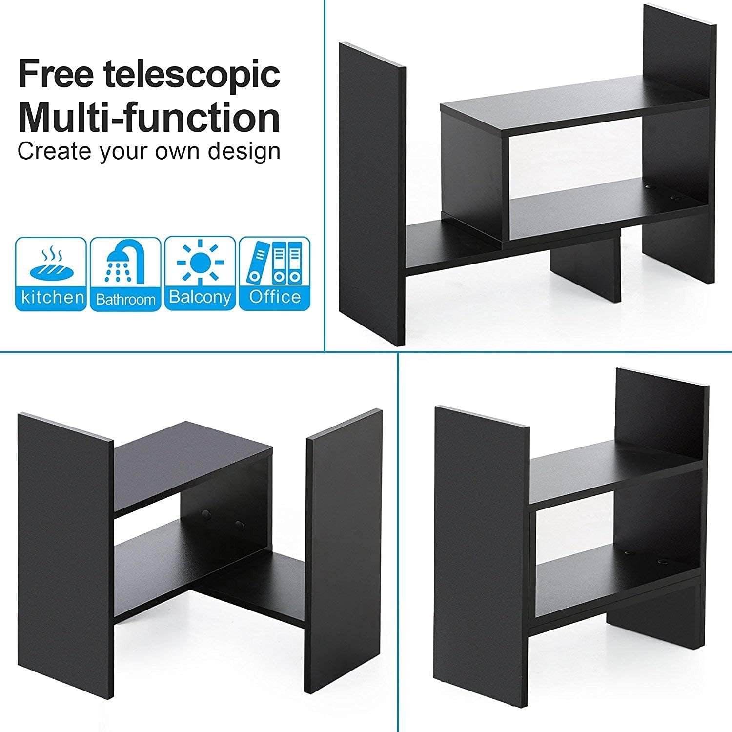Sorfity Desktop Bookshelf Desk Storage Organizer Adjustable Wood Desktop Display Shelf Rack Counter Office Storage Rack