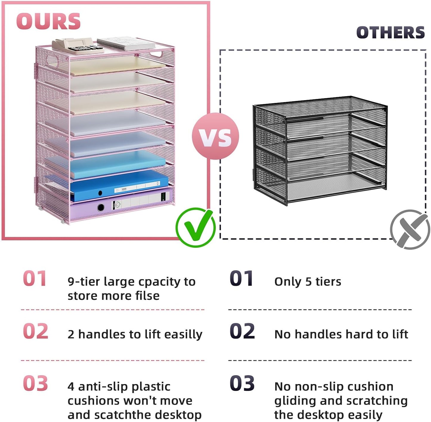 Marbrasse Paper Organizer Letter Tray, 9 Tier Mesh File Organizer with Handle, Paper Sorter Desk Organizer for Home
