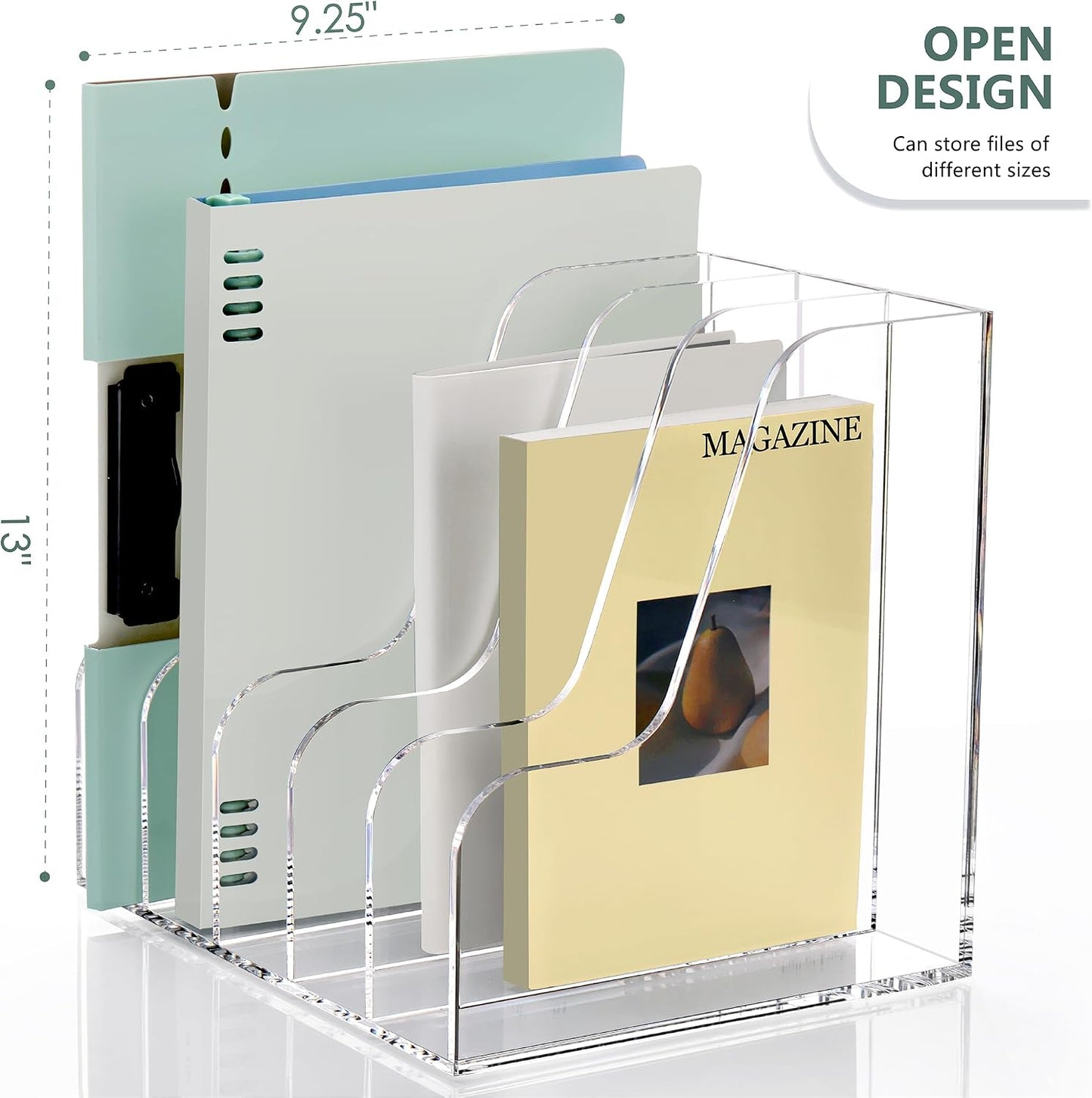 SANRUI Acrylic Desk Organizers, Clear Magazine File Holder, 5 Vertical Compartments A4 Folder Binder Holders Sorter