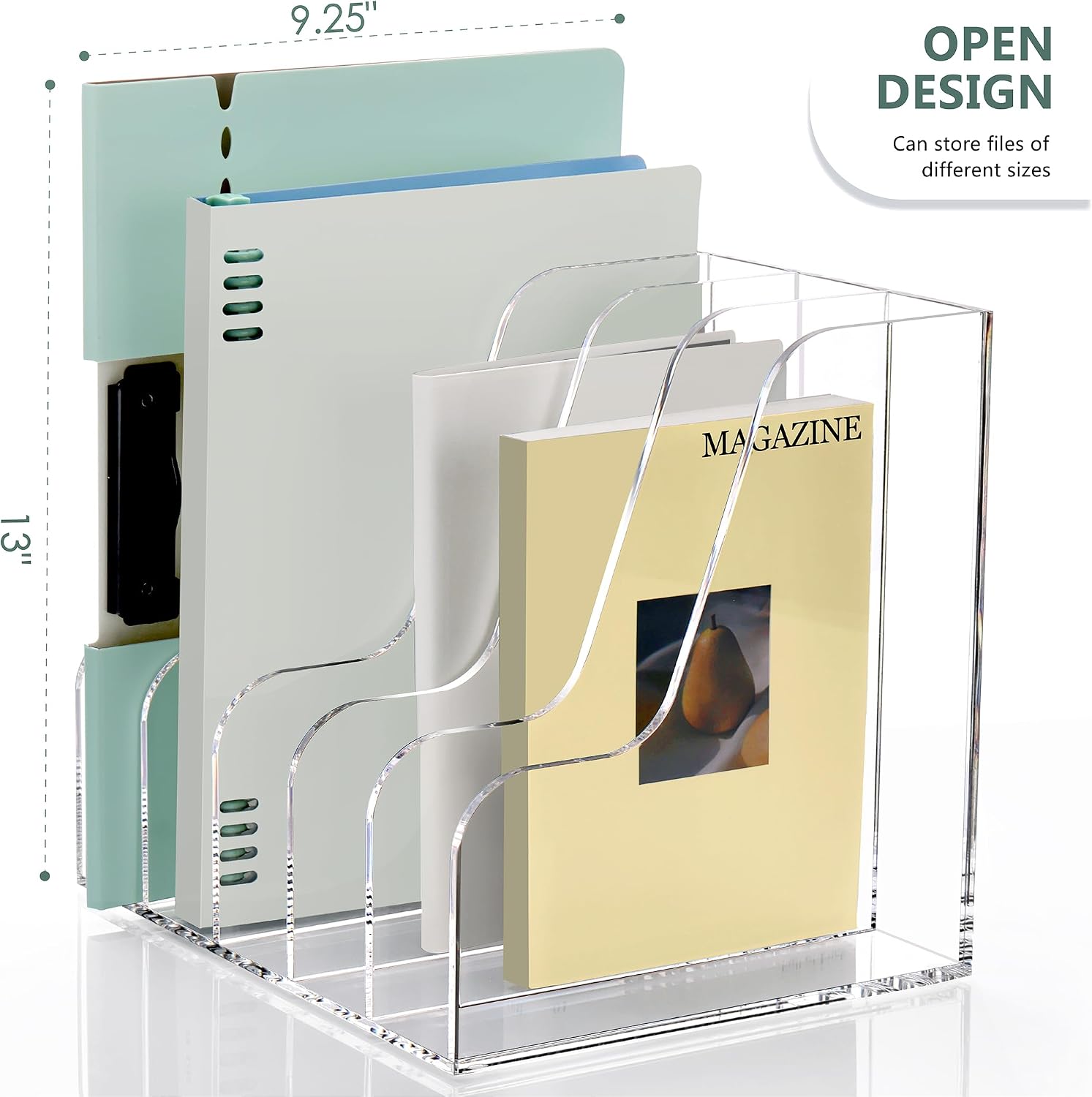 SANRUI Acrylic Desk Organizers, Clear Magazine File Holder, 5 Vertical Compartments A4 Folder Binder Holders Sorter