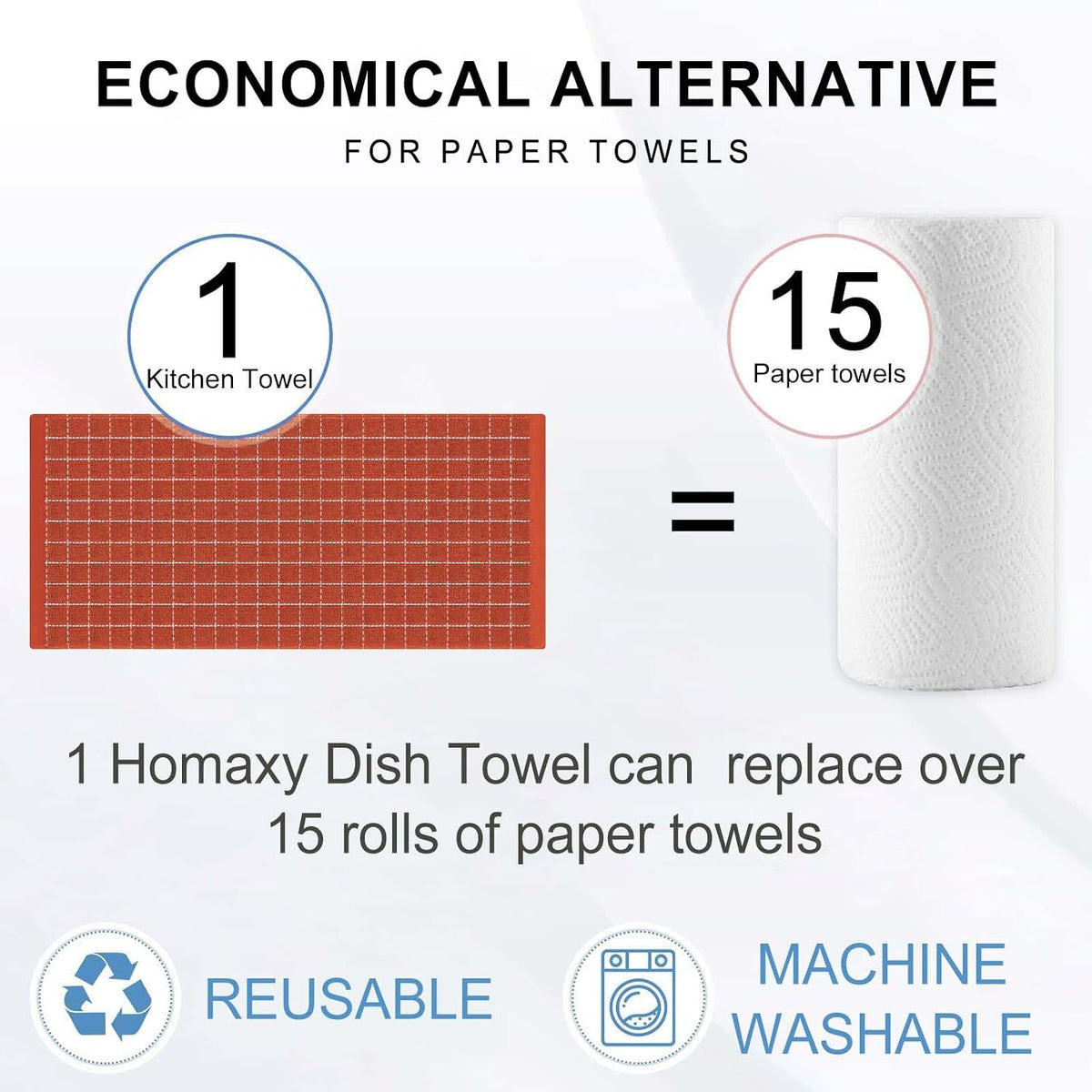 Homaxy Kitchen Towels and Dishcloths Set, Set of 16, Rust | Bulk Cotton Terry Kitchen Towels, Checkered Designed, Soft